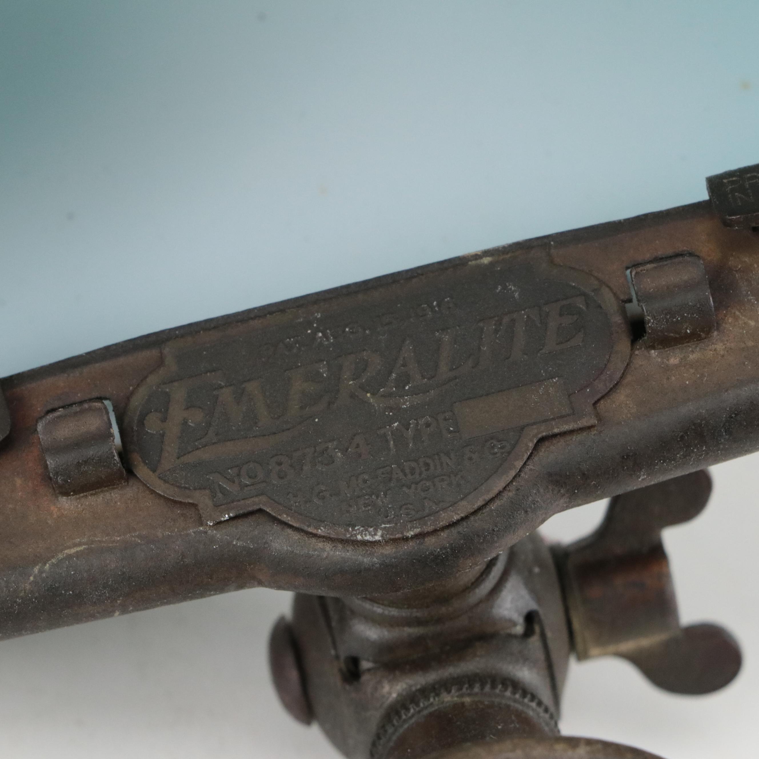 Emeralite Art Deco Cast Metal Banker's Lamp with Cased Green Glass Shade