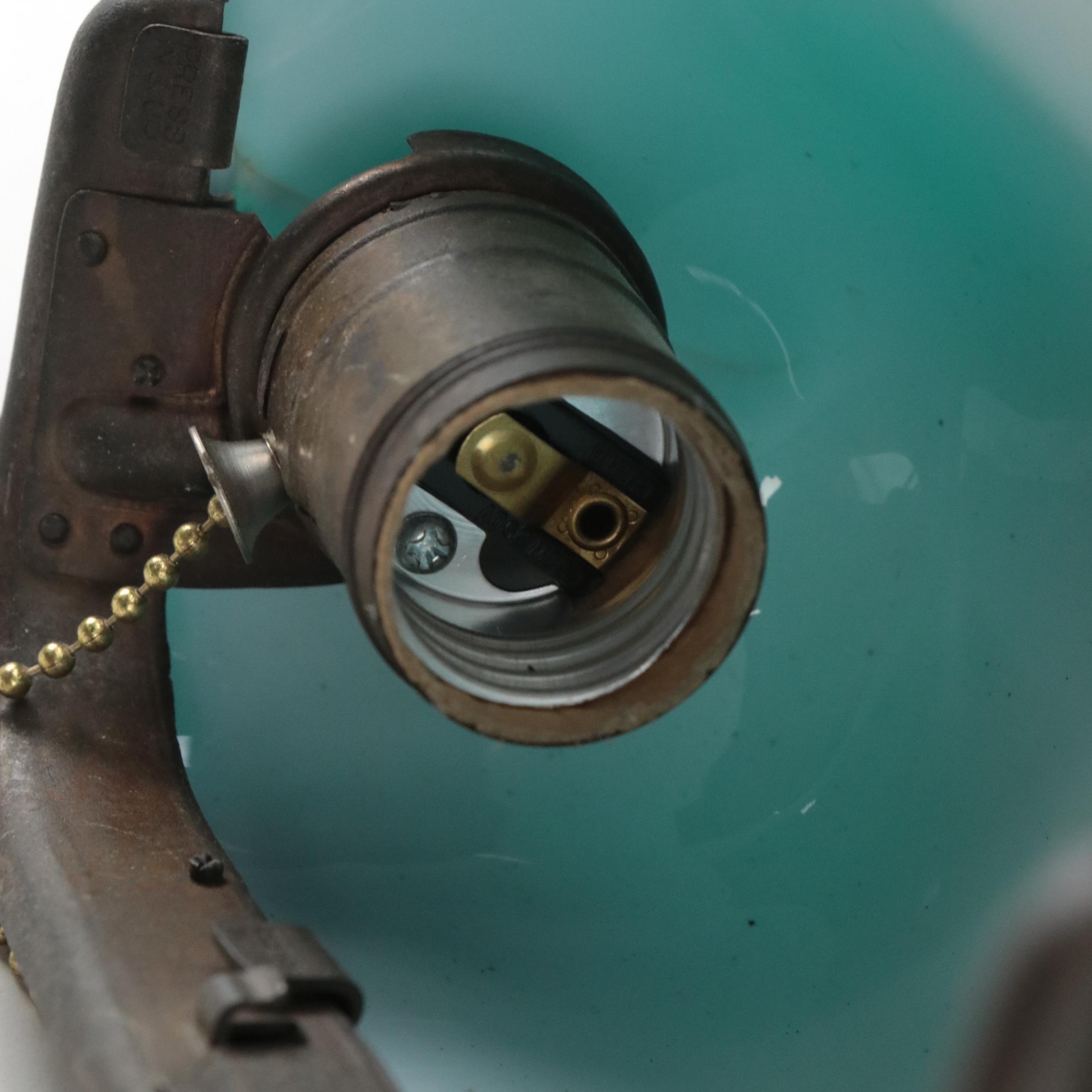 Emeralite Art Deco Cast Metal Banker's Lamp with Cased Green Glass Shade