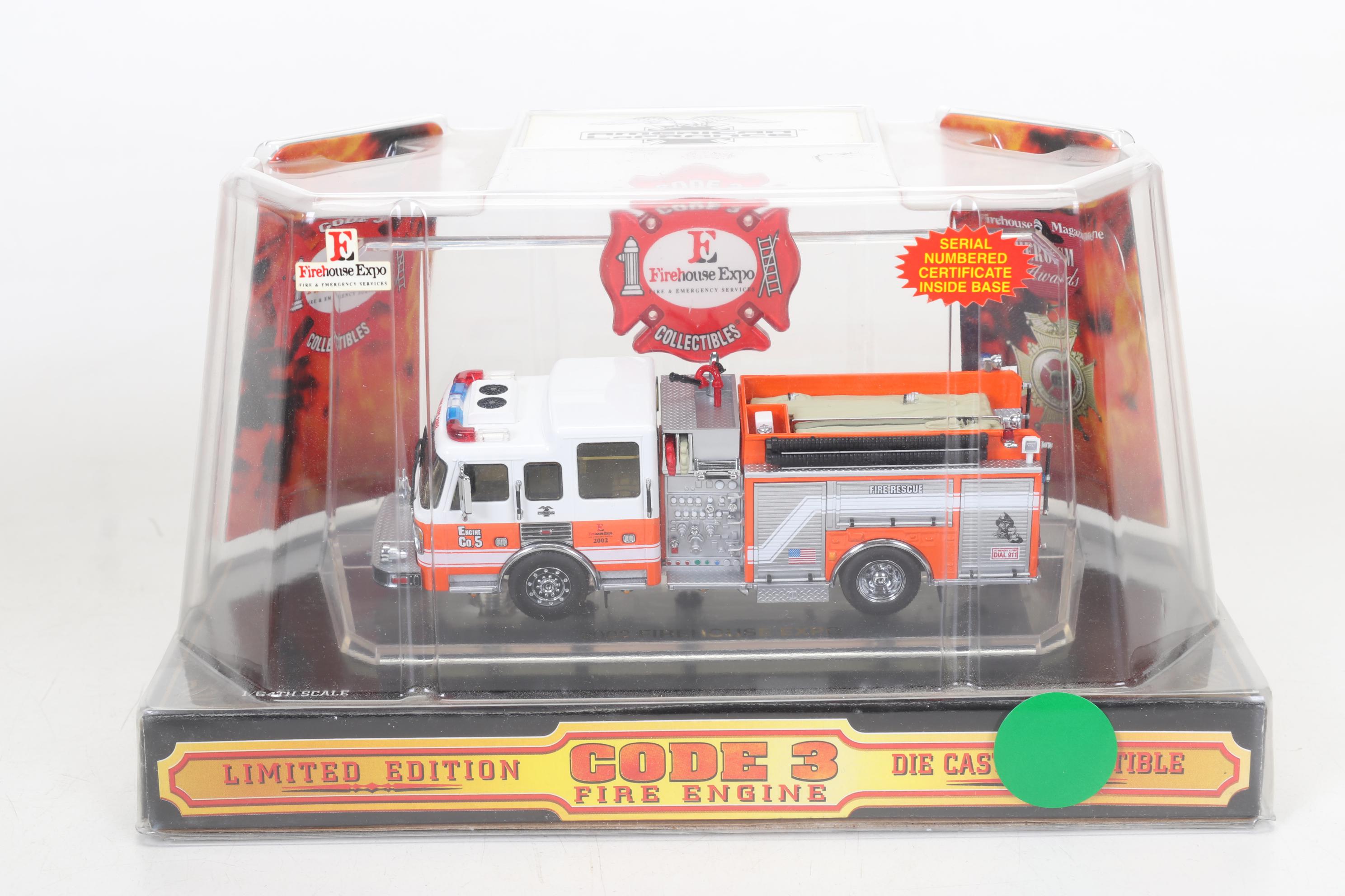 Five Code 3 Limited Edition Die Cast 1/64 Scale Fire Trucks, 21st Century