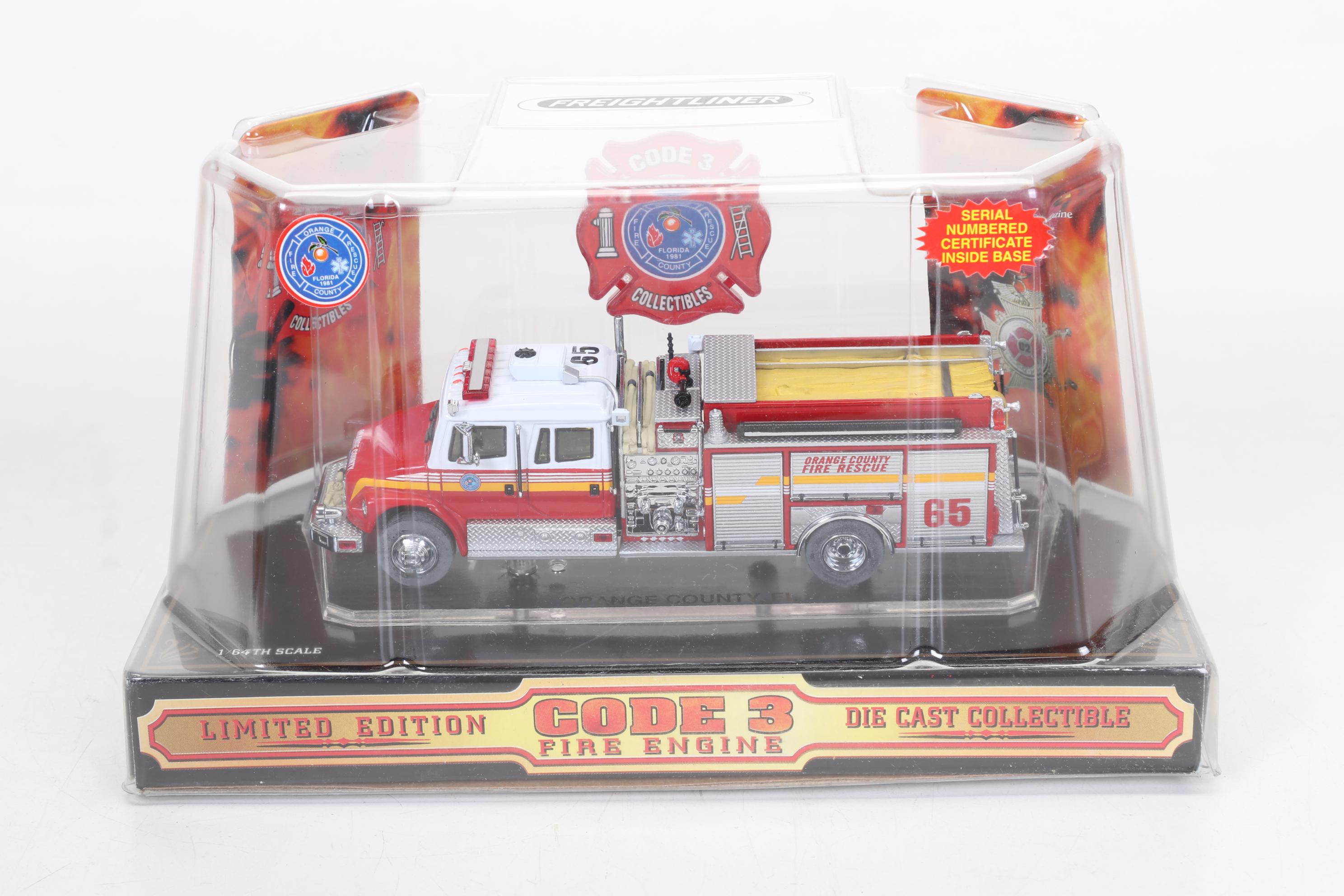 Five Code 3 Limited Edition Die Cast 1/64 Scale Fire Trucks, 21st Century