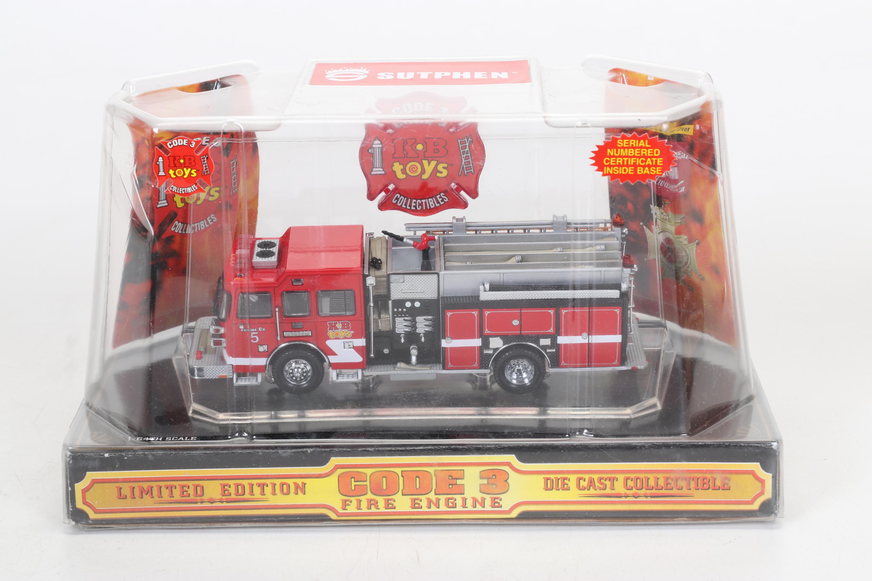 Five Code 3 Limited Edition Die Cast 1/64 Scale Fire Trucks, 21st Century