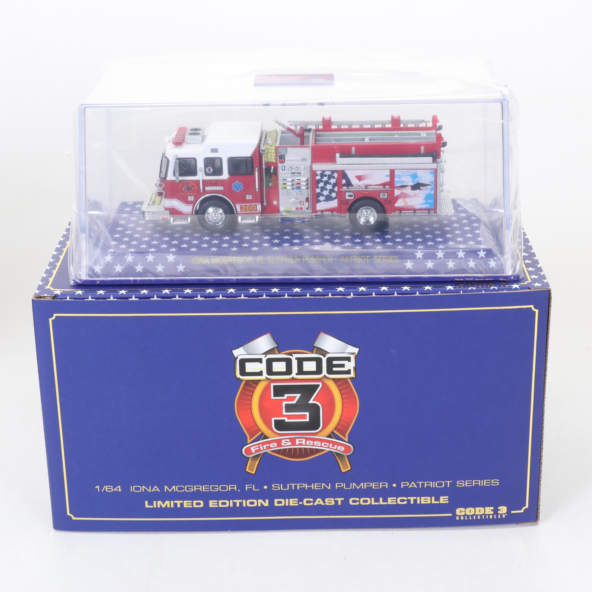 Four Code 3 Limited Edition Die Cast 1/64 Scale Fire Trucks, 21st Century