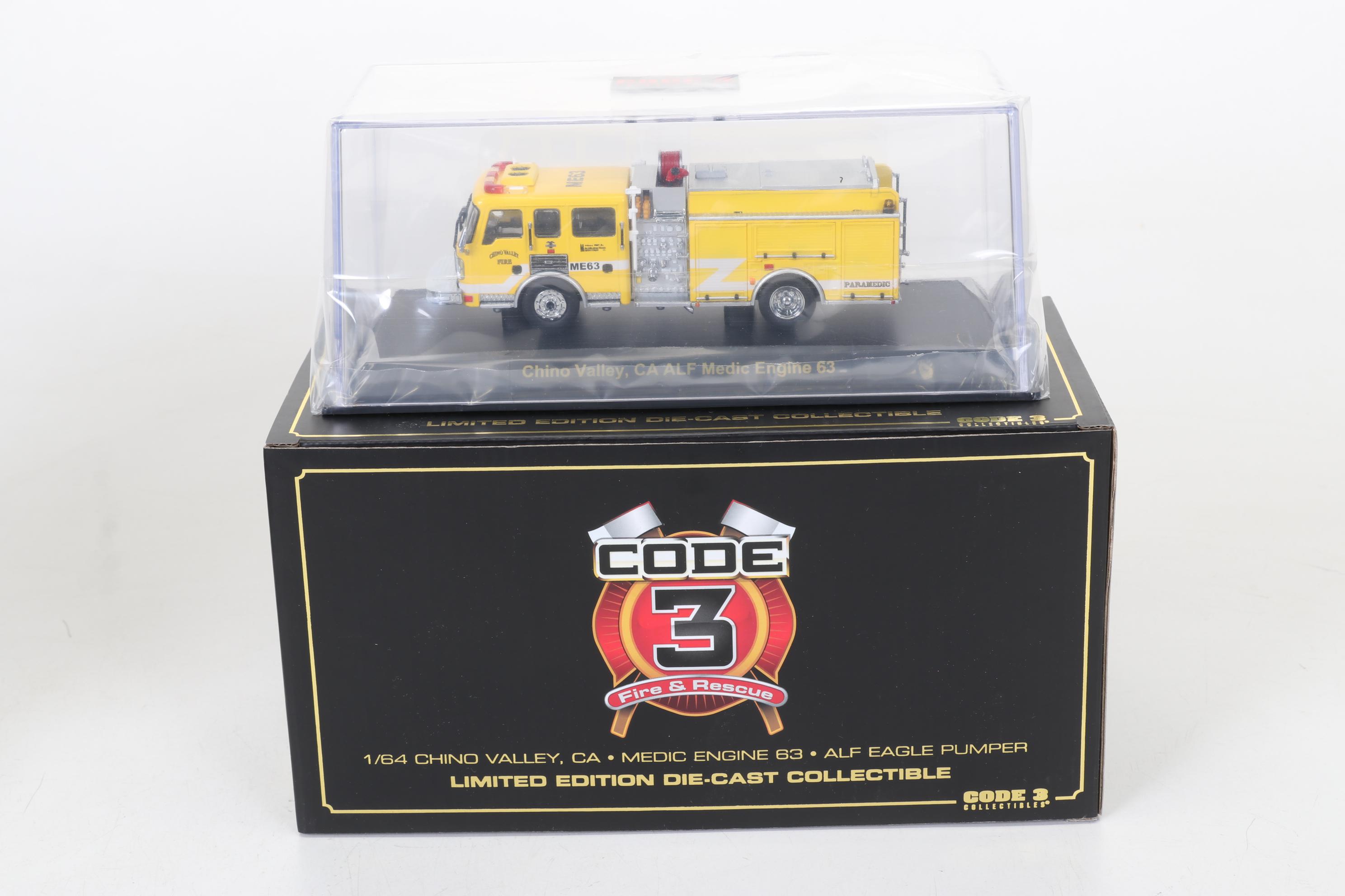 Four Code 3 Limited Edition Die Cast 1/64 Scale Fire Trucks, 21st Century