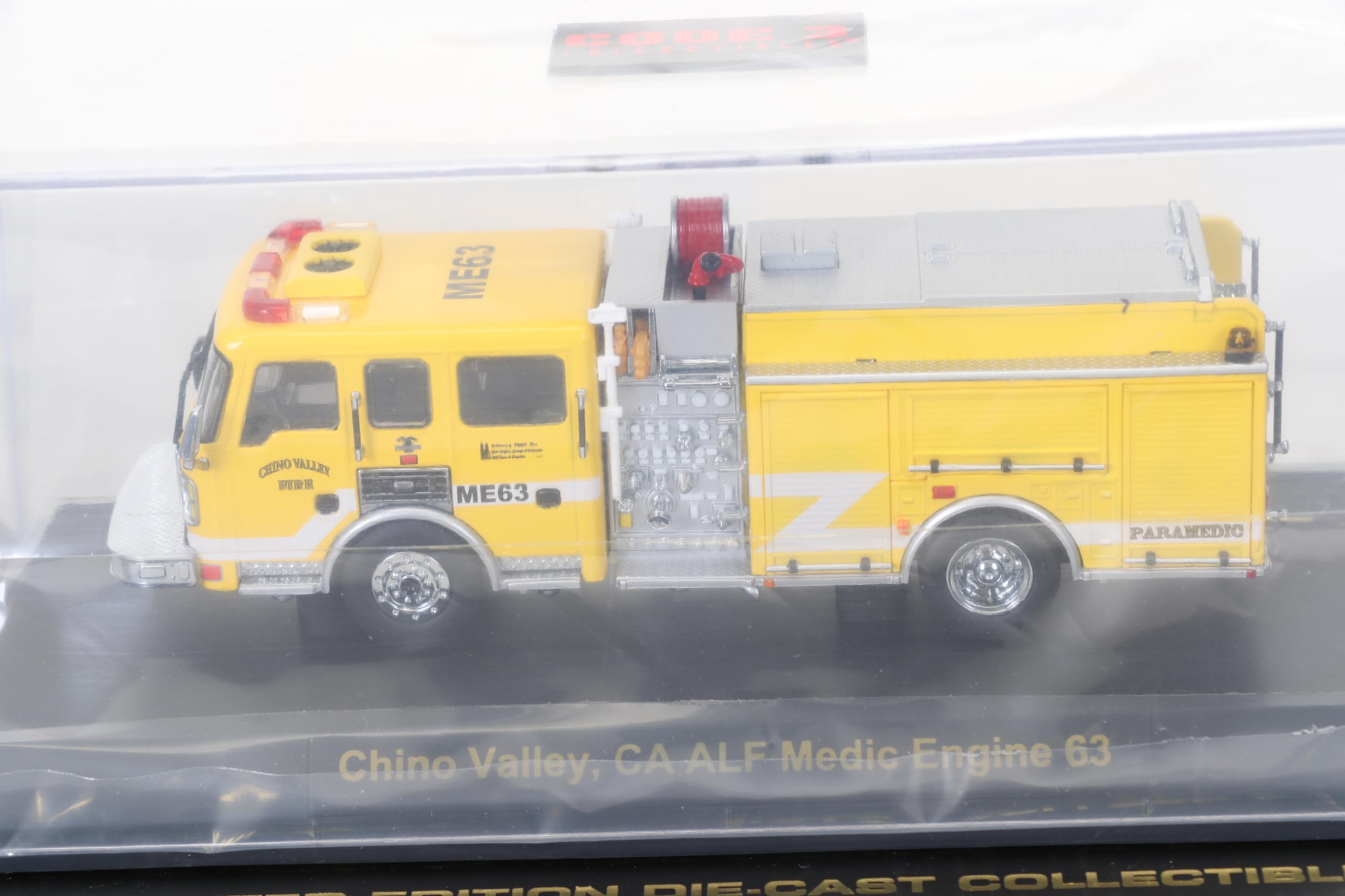 Four Code 3 Limited Edition Die Cast 1/64 Scale Fire Trucks, 21st Century