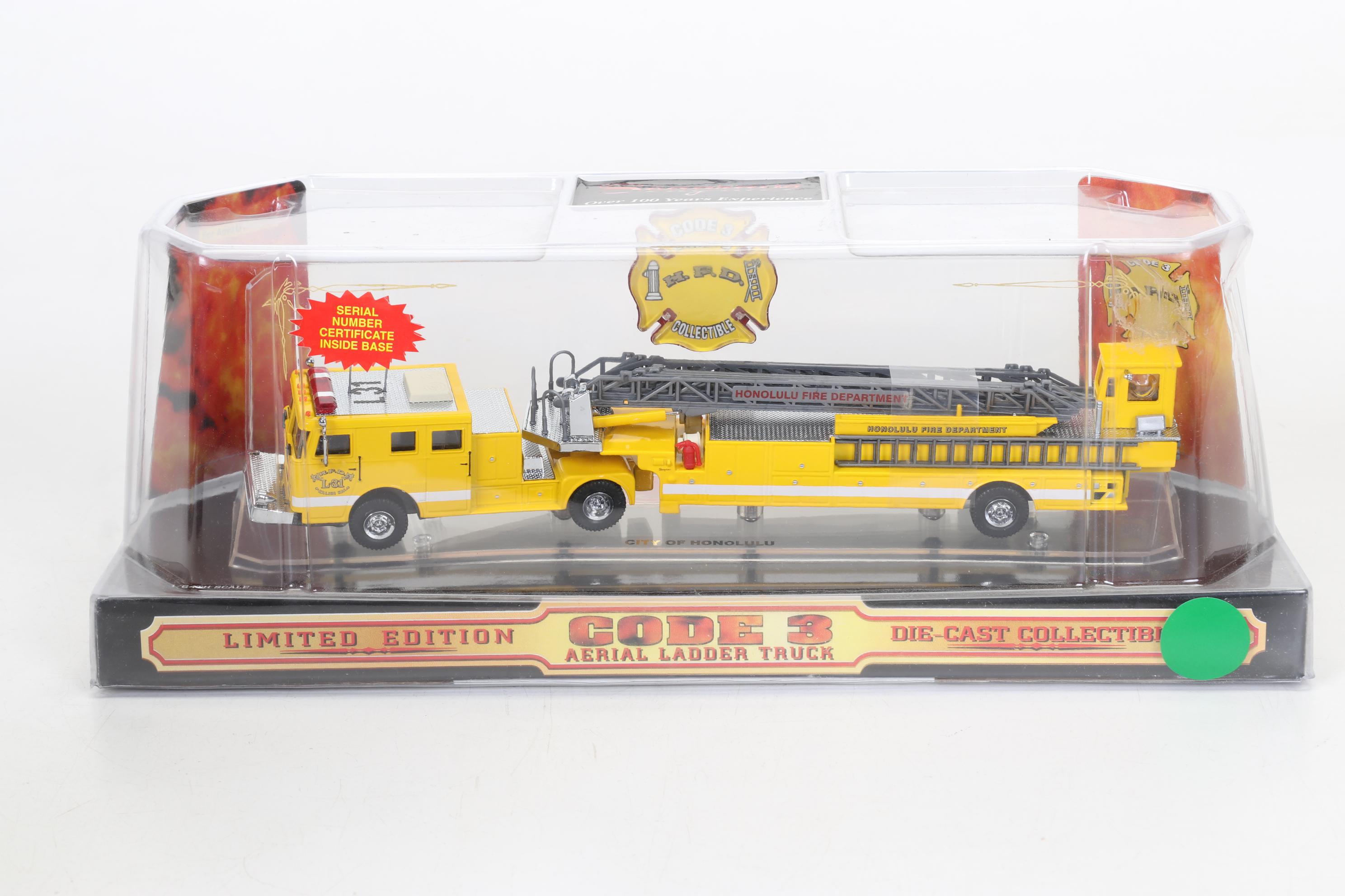 Four Code 3 Limited Edition Die Cast 1/64 Scale Fire Trucks, 21st Century