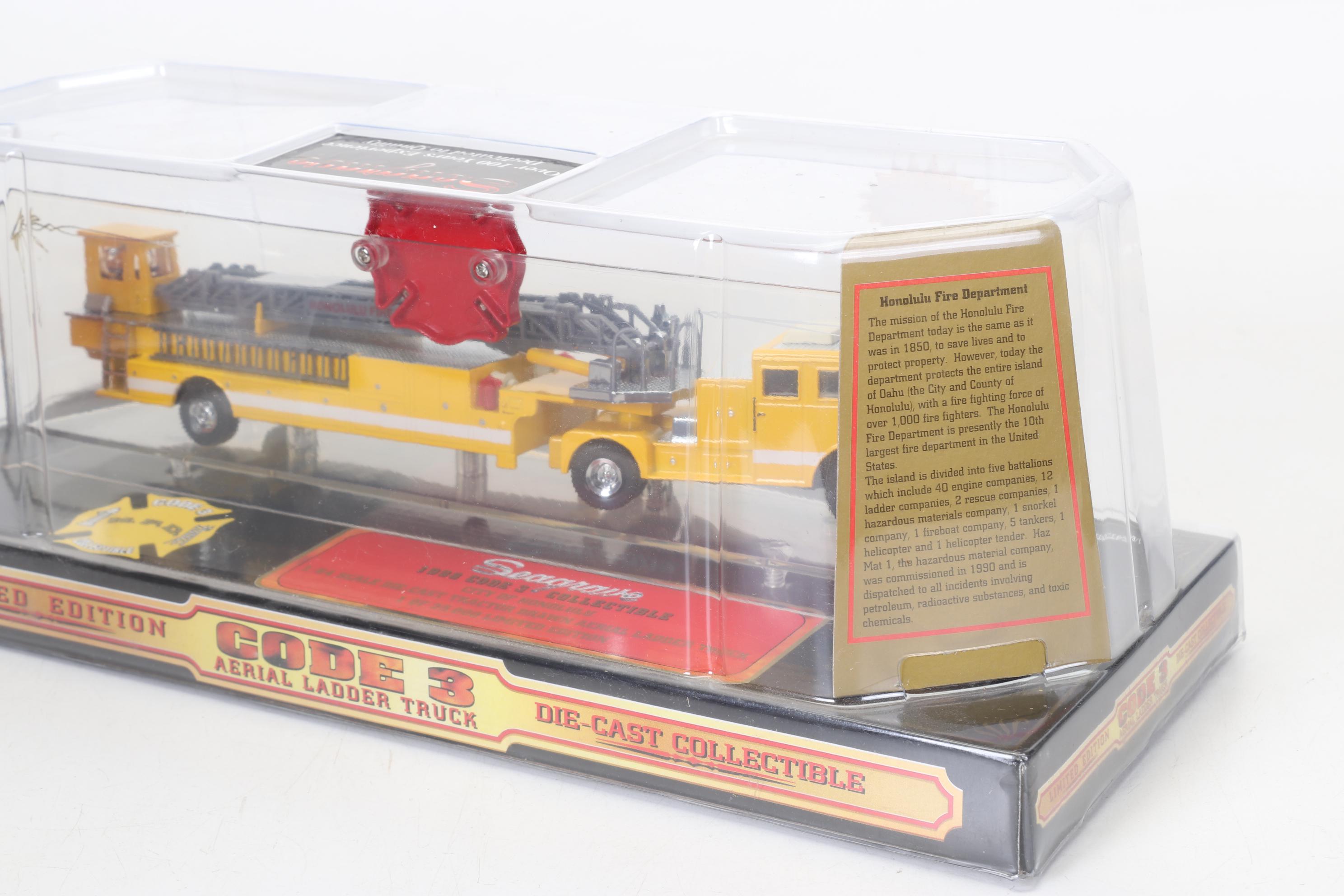 Four Code 3 Limited Edition Die Cast 1/64 Scale Fire Trucks, 21st Century