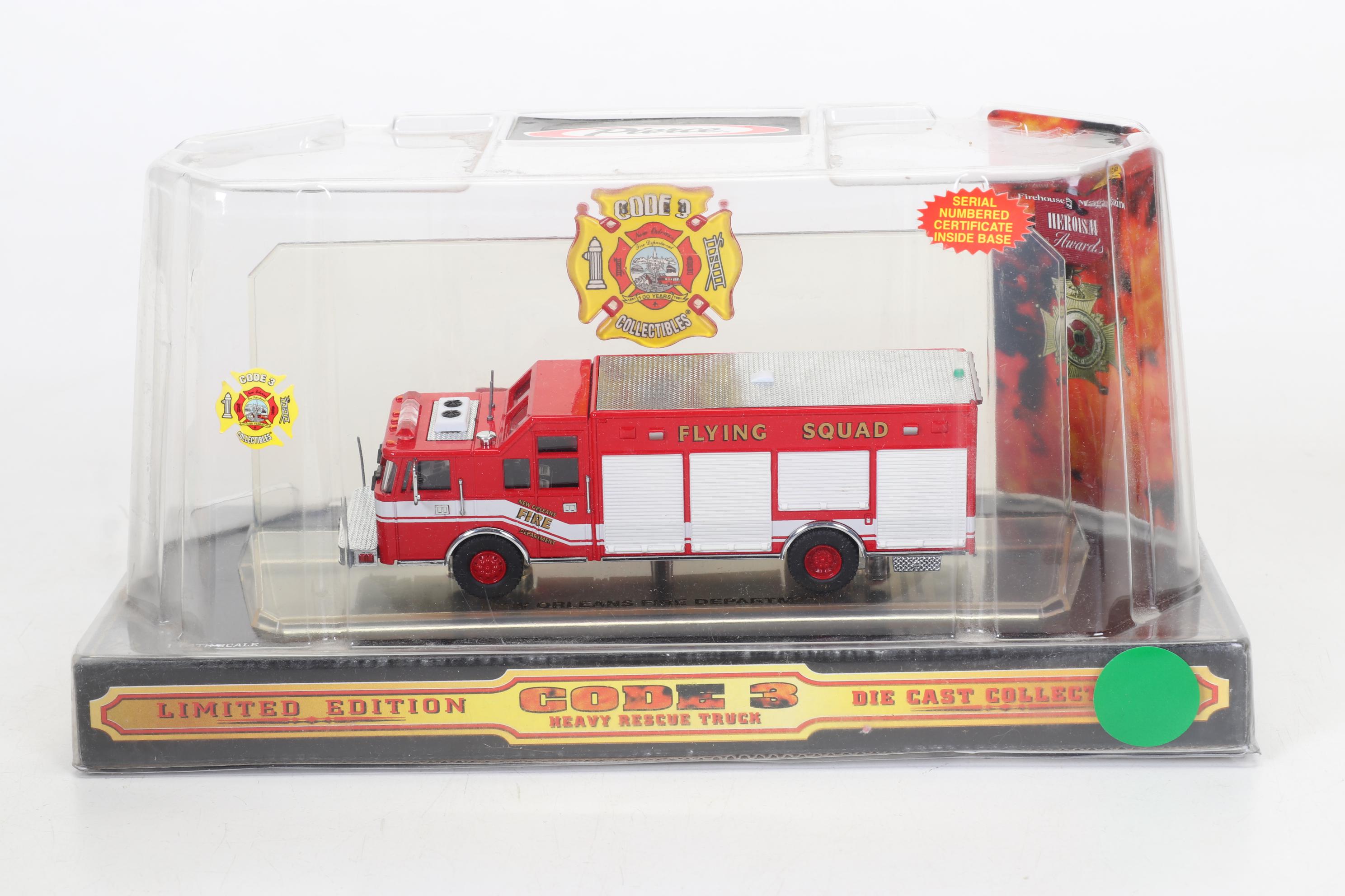 Four Code 3 Limited Edition Die Cast 1/64 Scale Fire Trucks, 21st Century