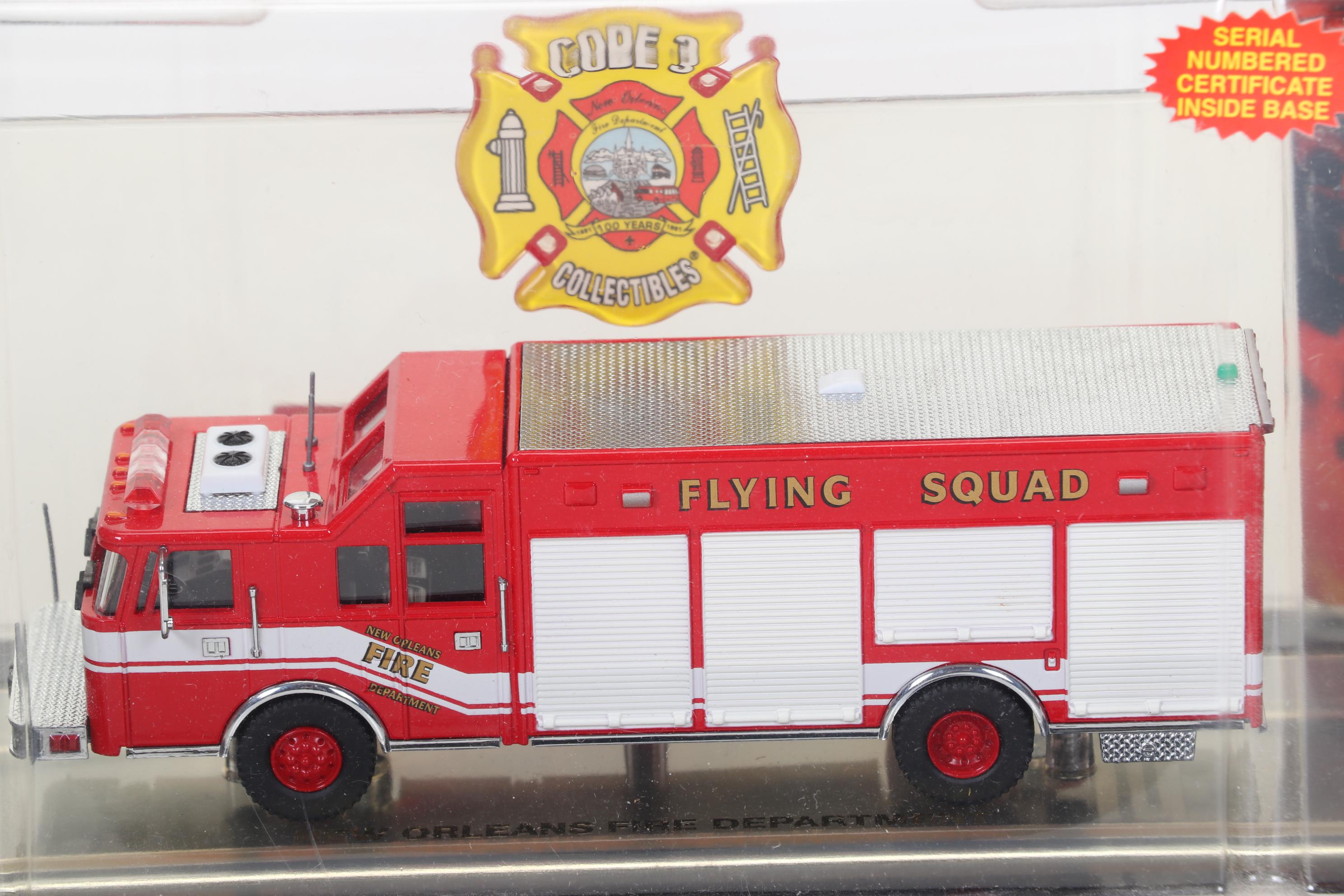 Four Code 3 Limited Edition Die Cast 1/64 Scale Fire Trucks, 21st Century