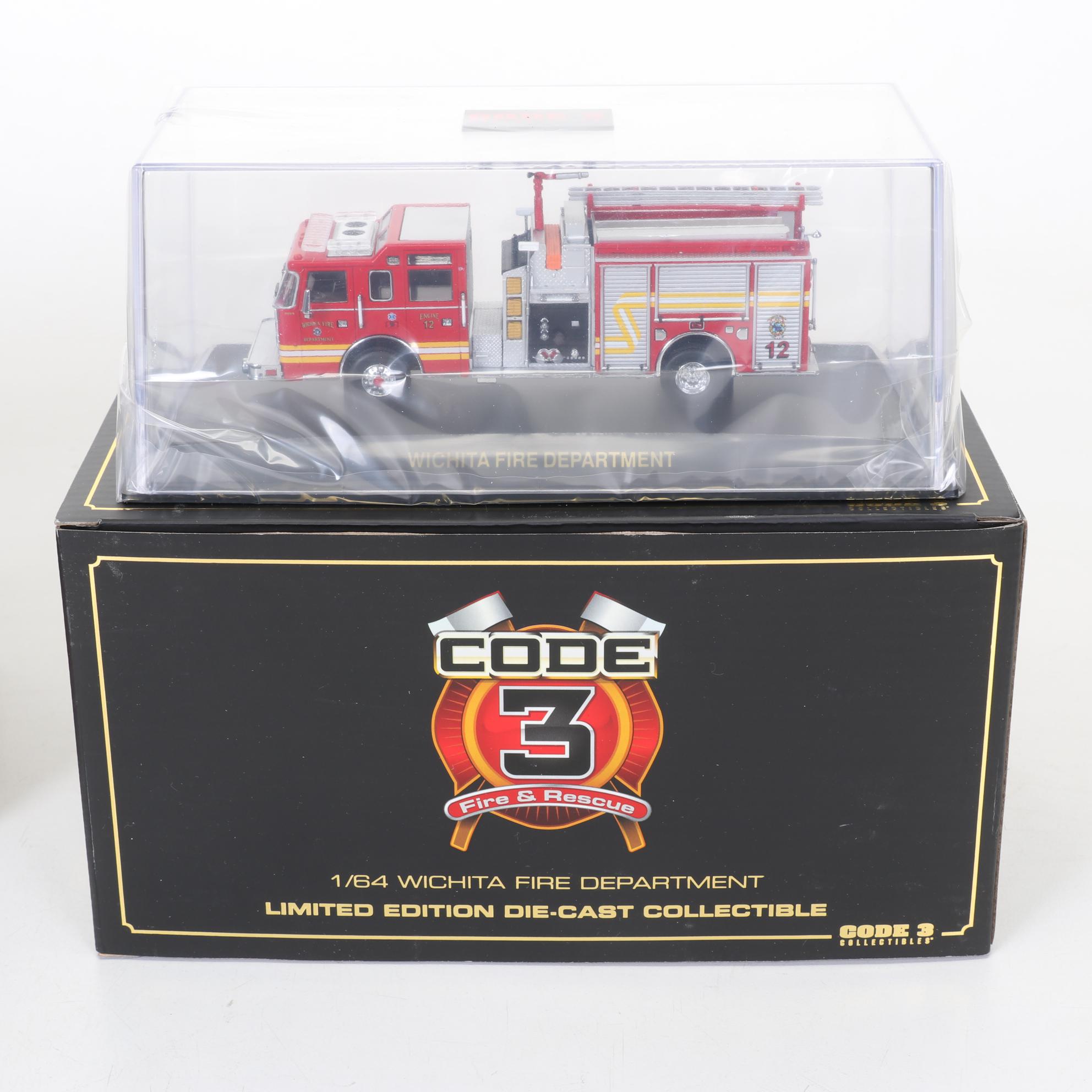 Six Code 3 Limited Edition Die Cast 1/64 Scale Fire Trucks, 21st Century