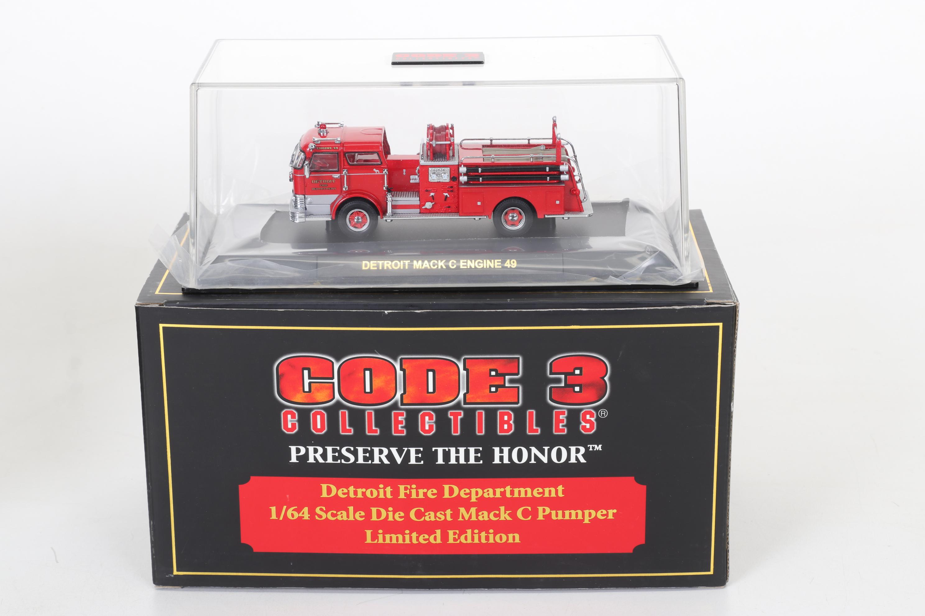 Six Code 3 Limited Edition Die Cast 1/64 Scale Fire Trucks, 21st Century
