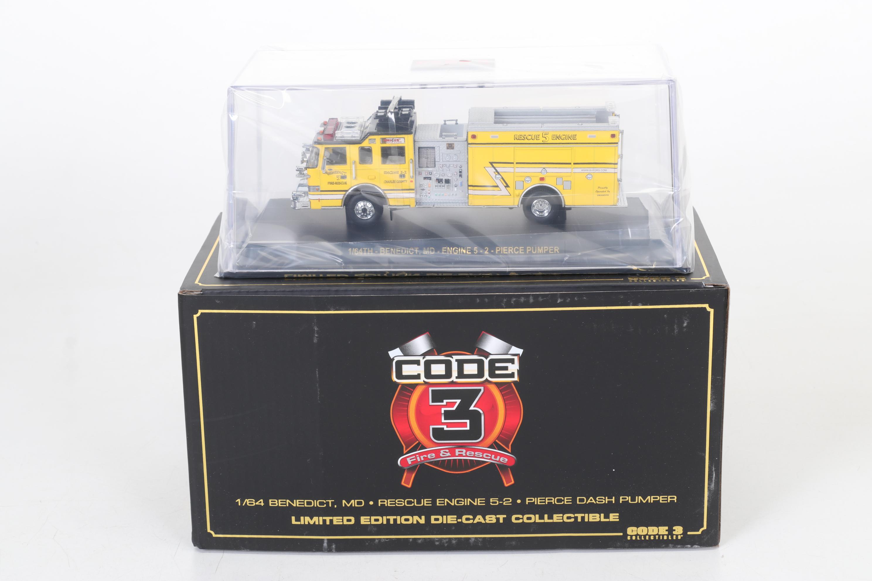 Six Code 3 Limited Edition Die Cast 1/64 Scale Fire Trucks, 21st Century
