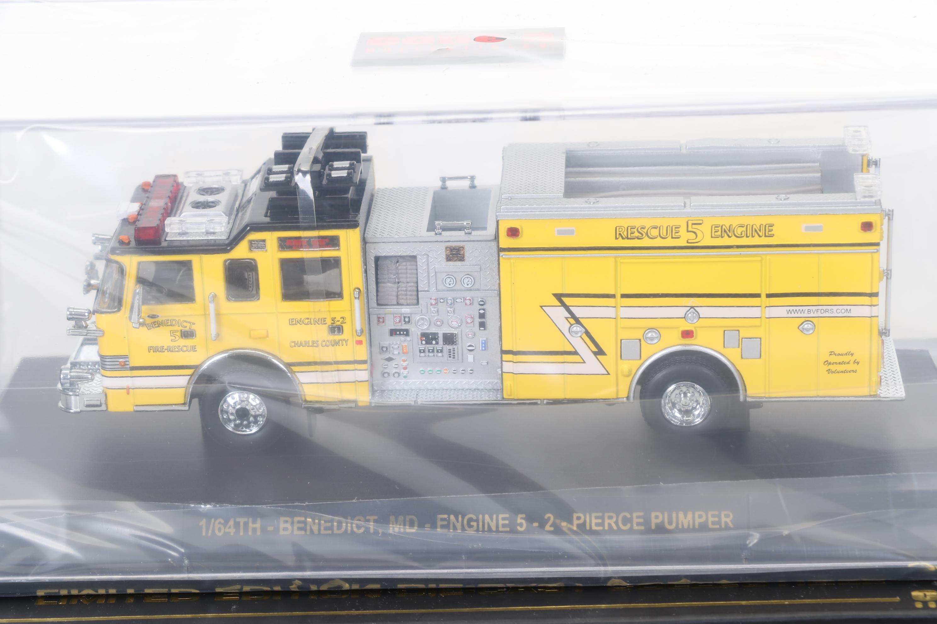 Six Code 3 Limited Edition Die Cast 1/64 Scale Fire Trucks, 21st Century