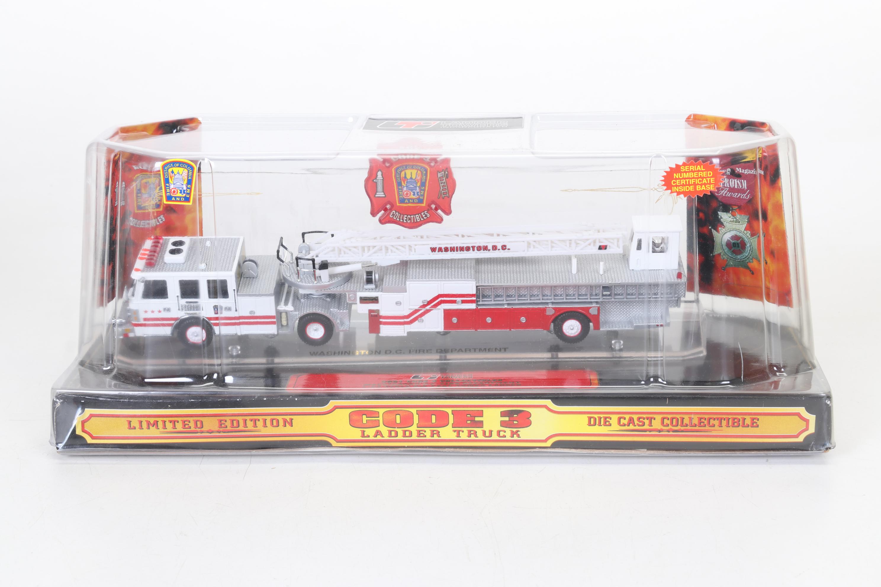 Six Code 3 Limited Edition Die Cast 1/64 Scale Fire Trucks, 21st Century