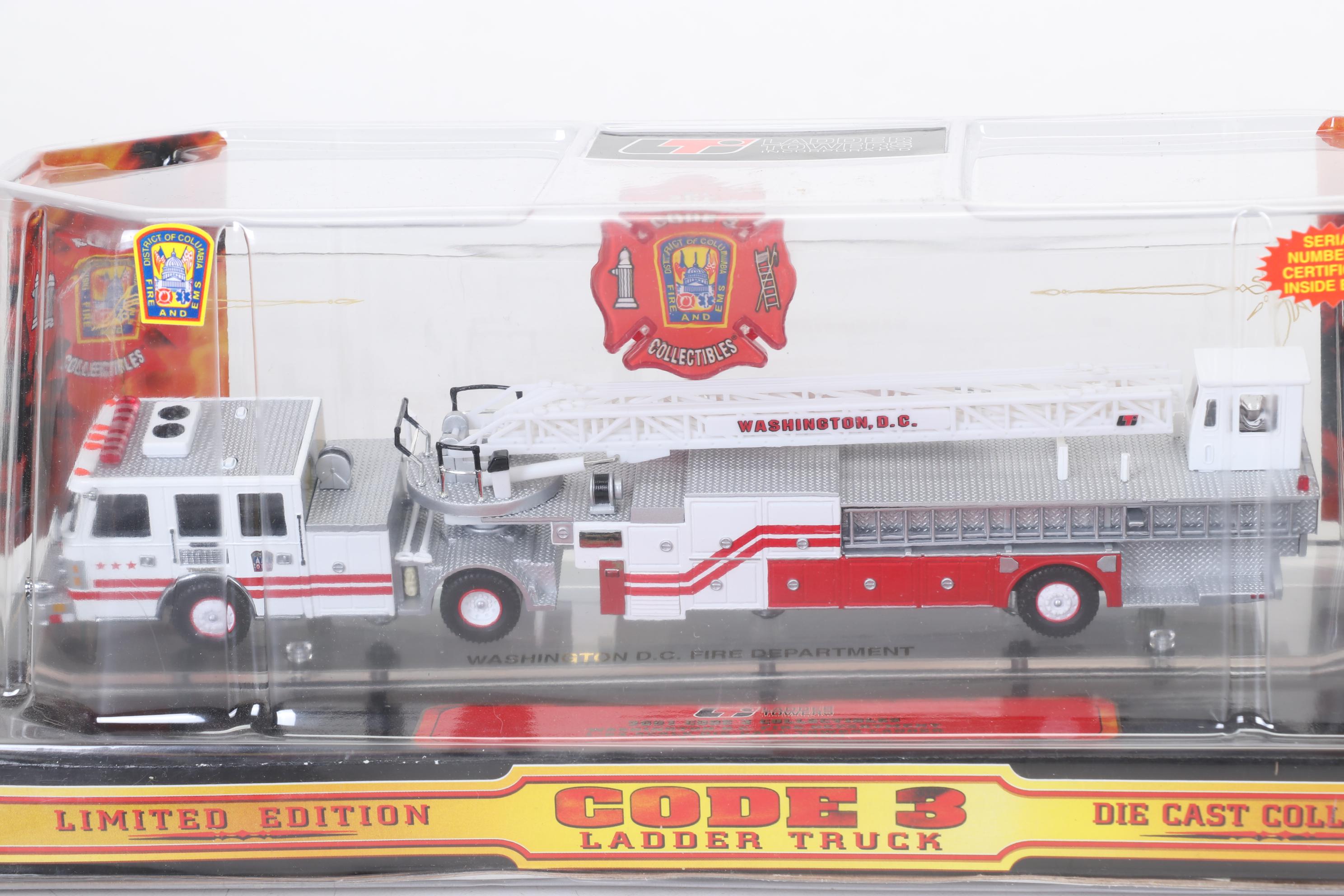 Six Code 3 Limited Edition Die Cast 1/64 Scale Fire Trucks, 21st Century