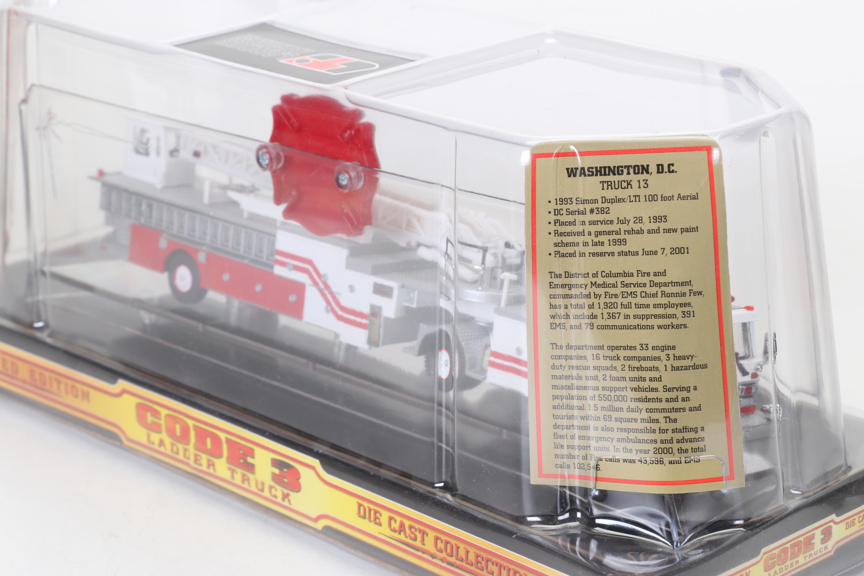 Six Code 3 Limited Edition Die Cast 1/64 Scale Fire Trucks, 21st Century
