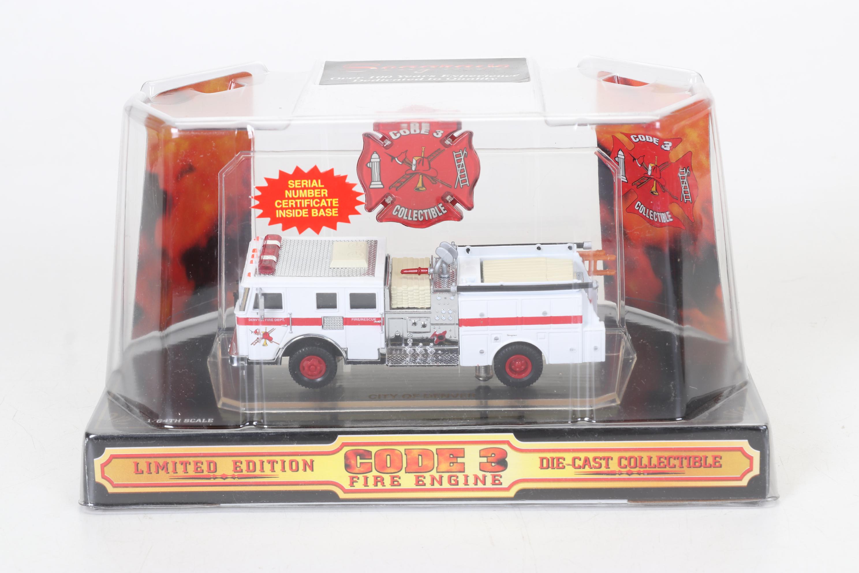 Six Code 3 Limited Edition Die Cast 1/64 Scale Fire Trucks, 21st Century
