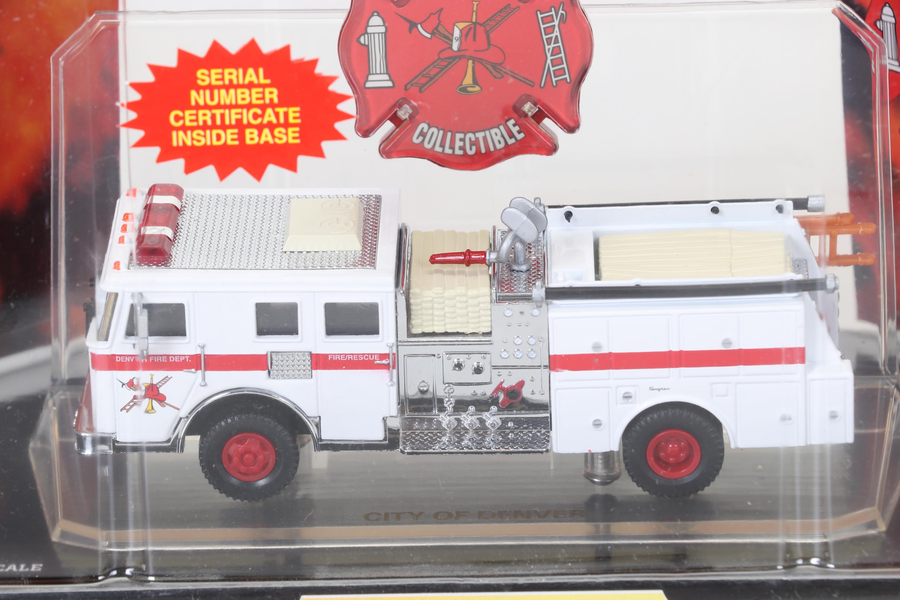 Six Code 3 Limited Edition Die Cast 1/64 Scale Fire Trucks, 21st Century