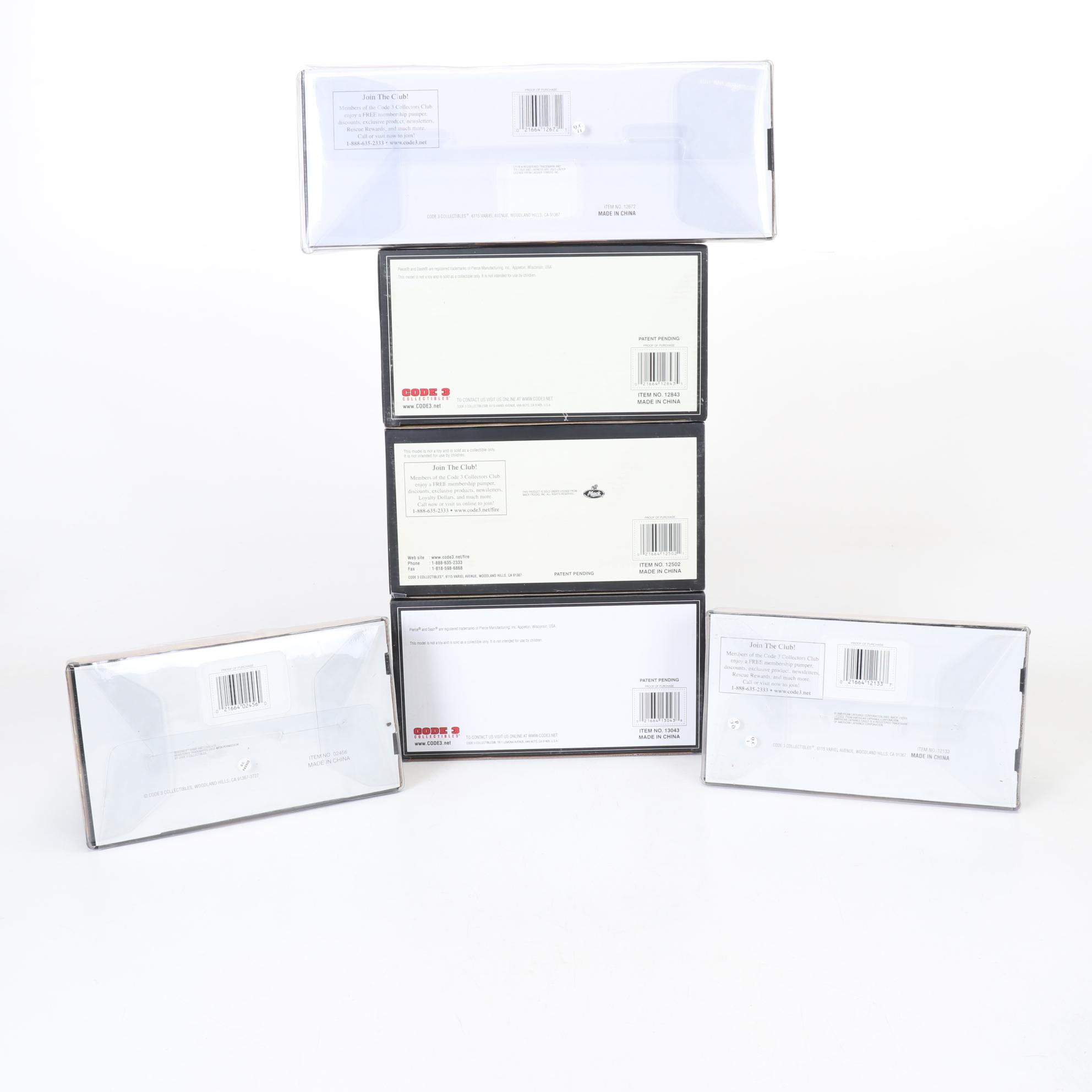 Six Code 3 Limited Edition Die Cast 1/64 Scale Fire Trucks, 21st Century