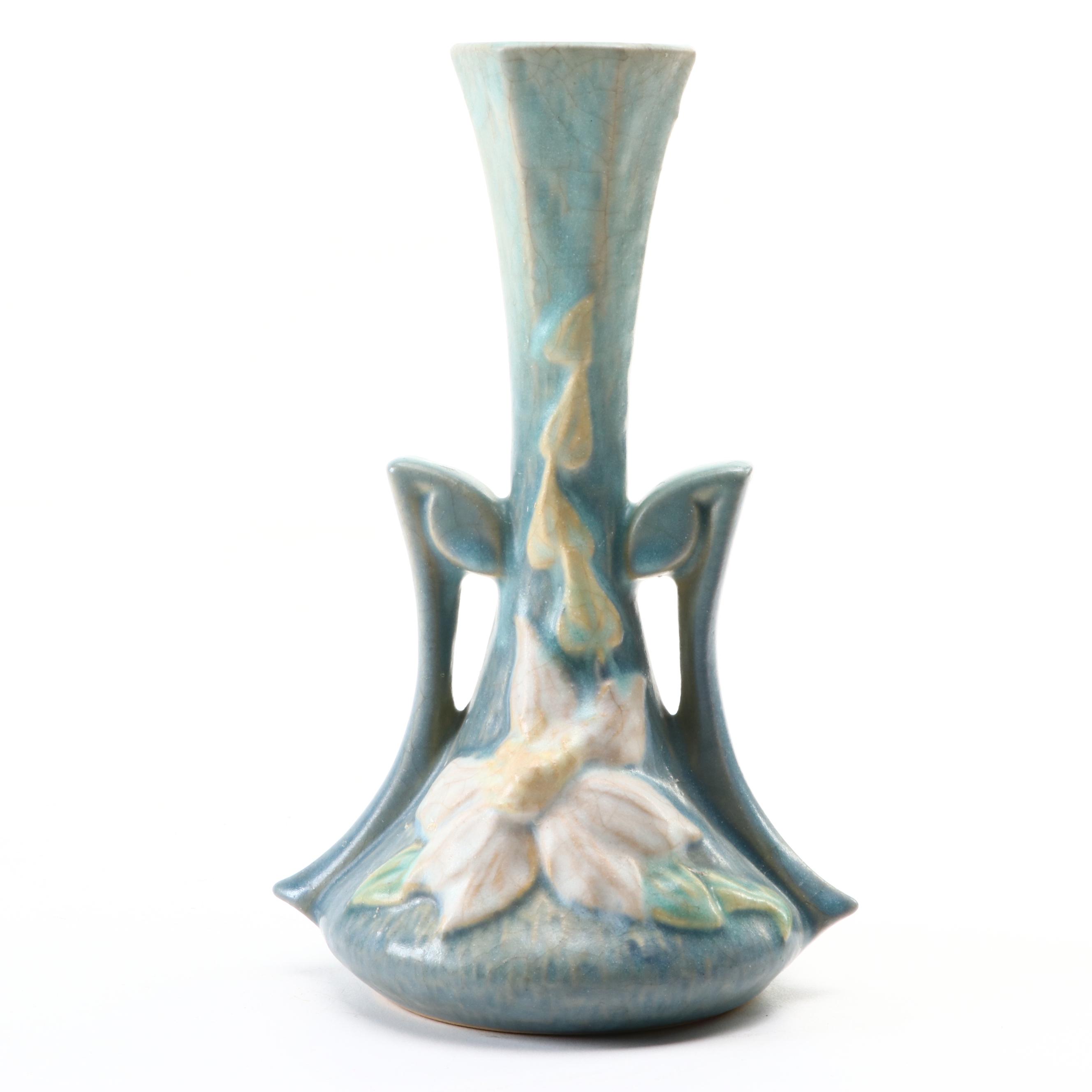 Roseville Pottery "Blue Magnolia" Vase and Hull Pitcher, Mid-20th Century
