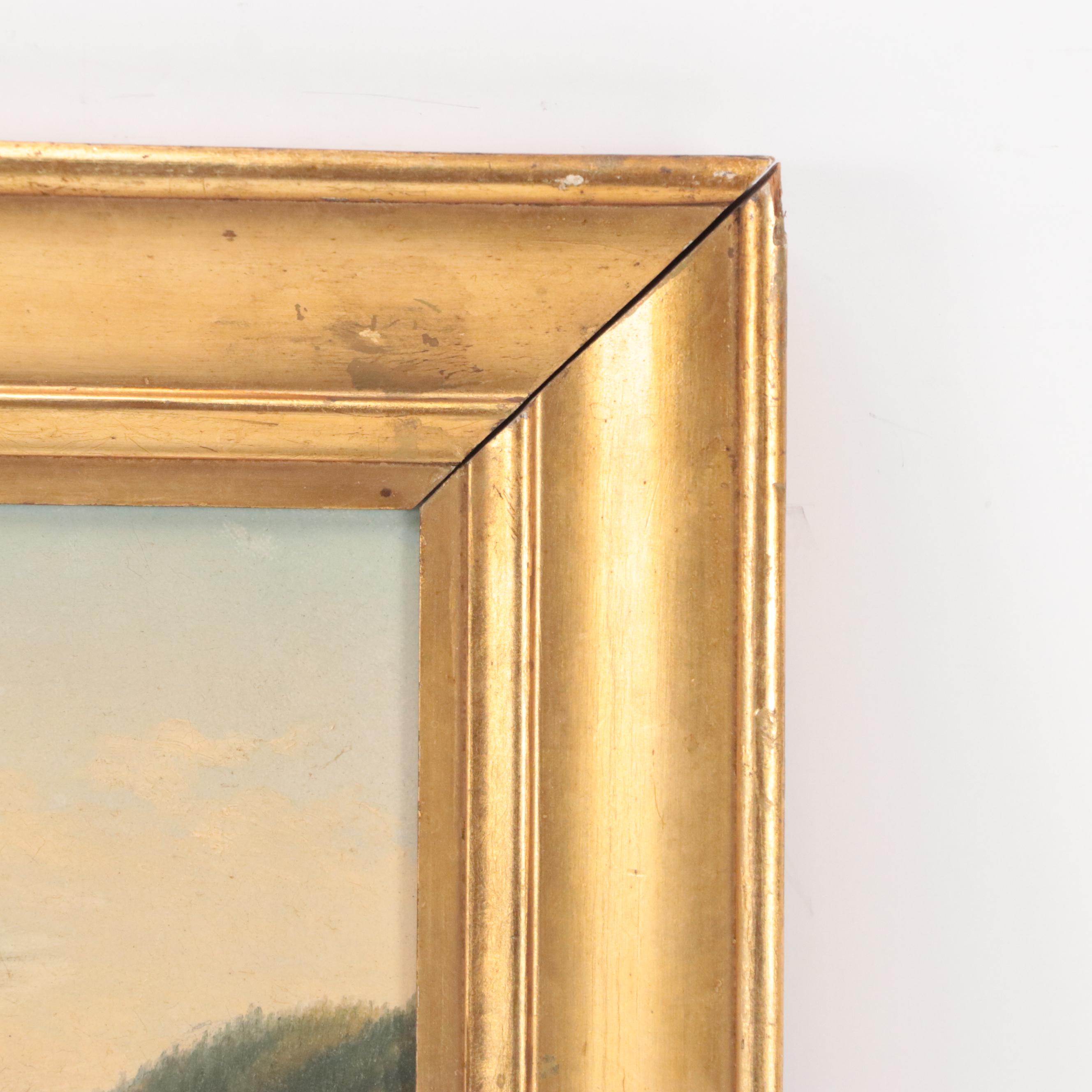 Oil Painting of Rural Mountain Landscape with Farm