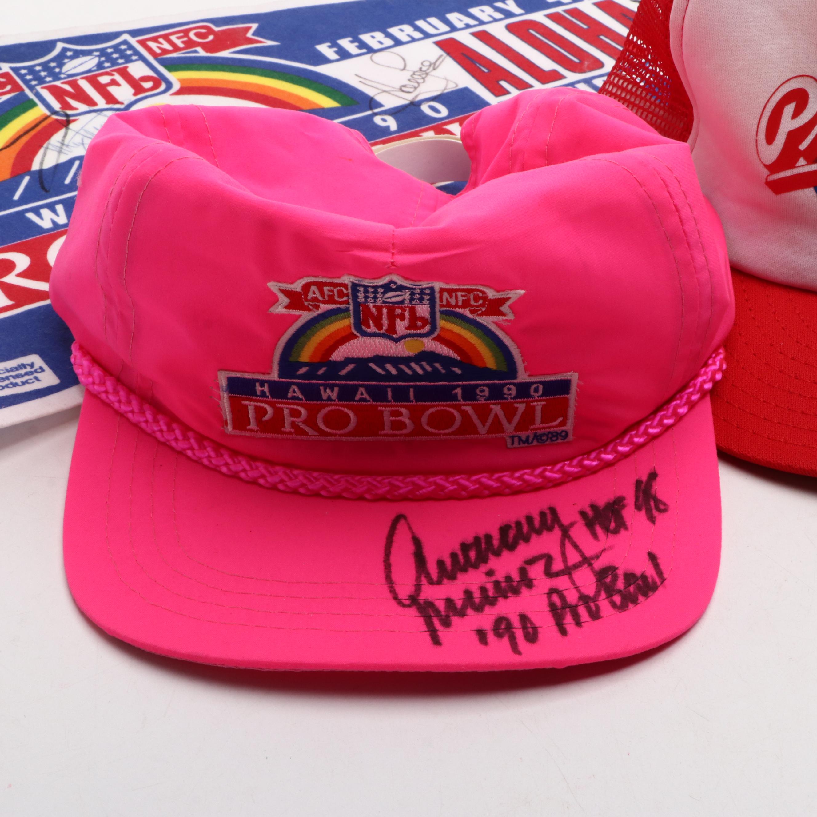 Anthony Muñoz Signed Pro Bowl Hats and Pennant with More