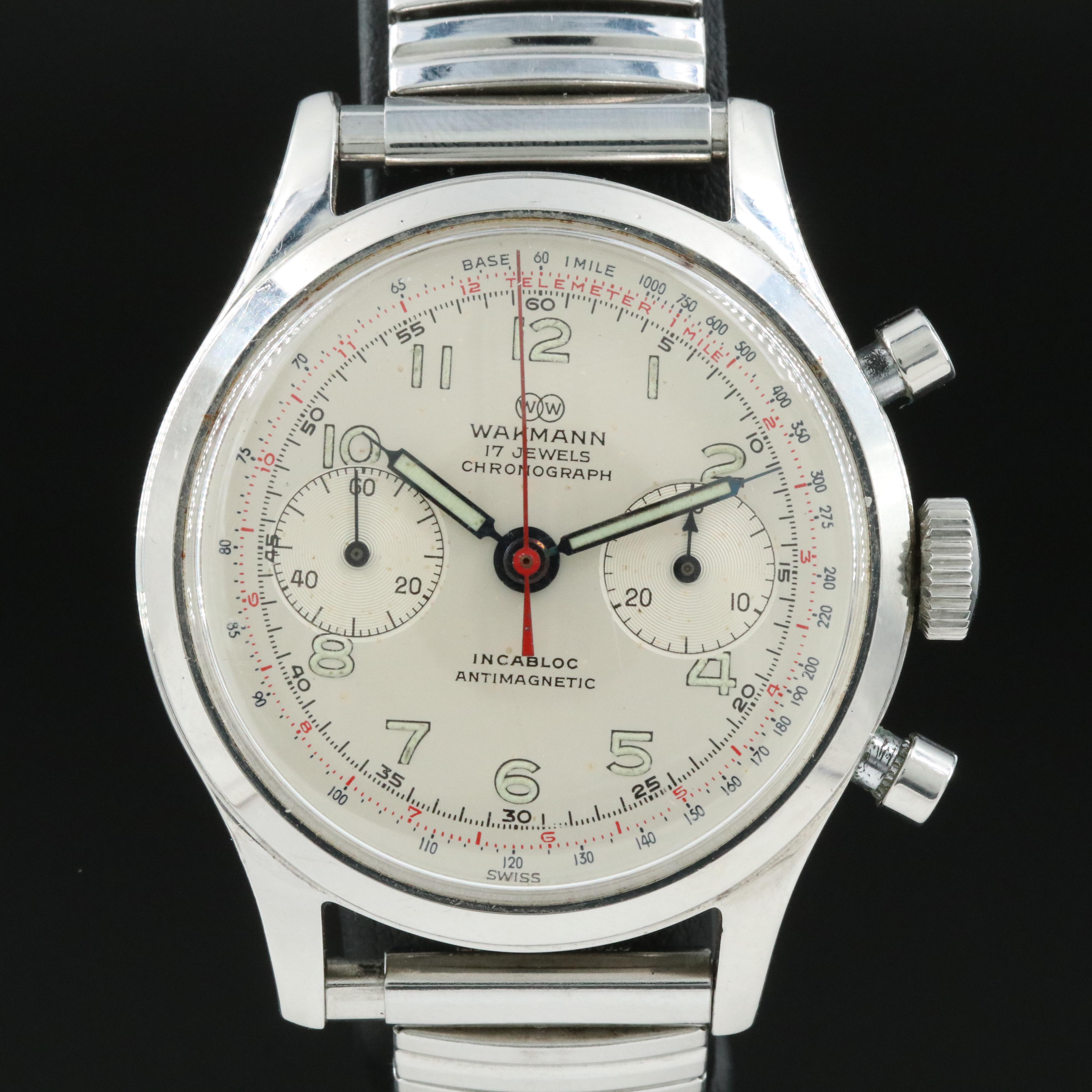 Vintage Wakmann Chronograph Stainless Steel Watch