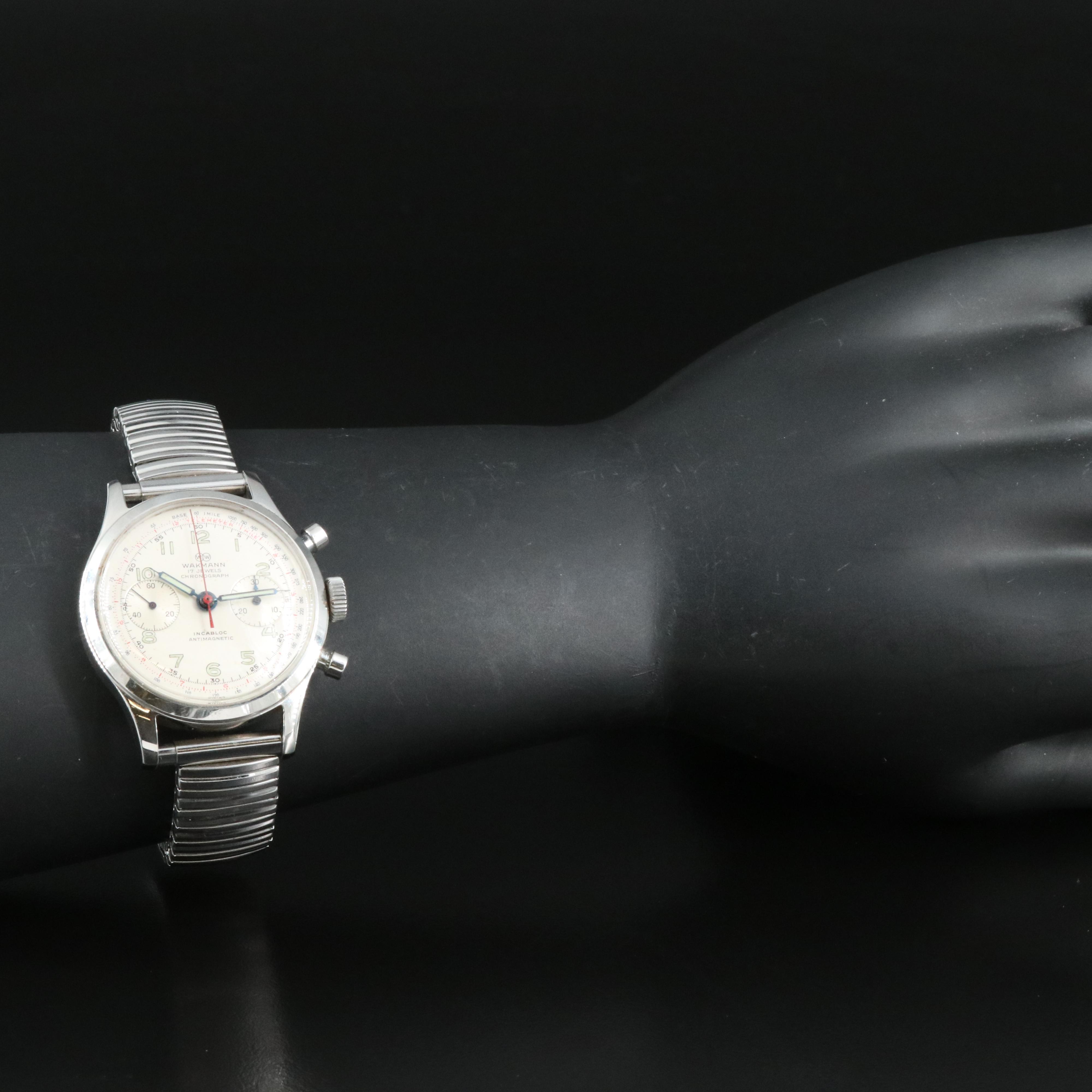 Vintage Wakmann Chronograph Stainless Steel Watch