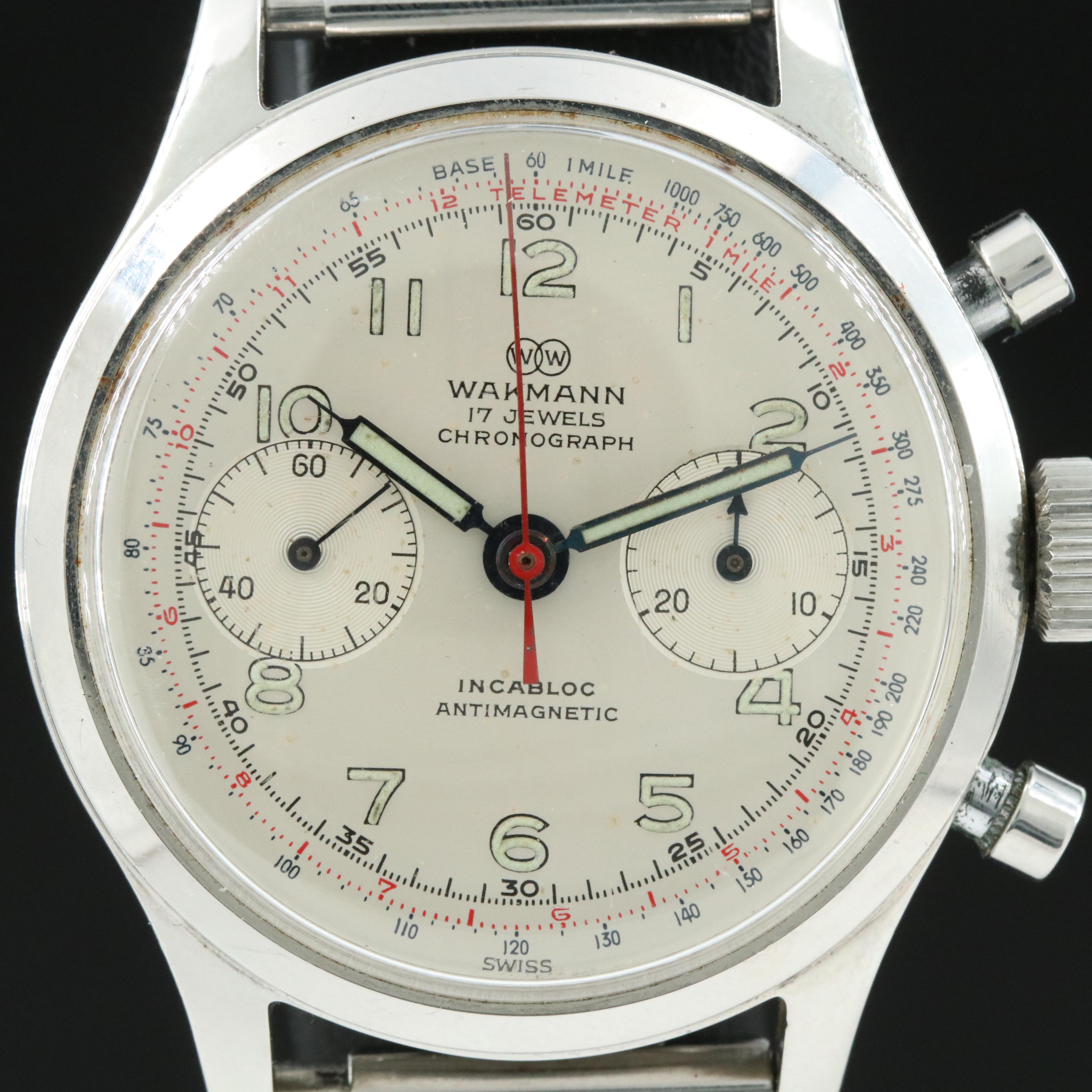 Vintage Wakmann Chronograph Stainless Steel Watch
