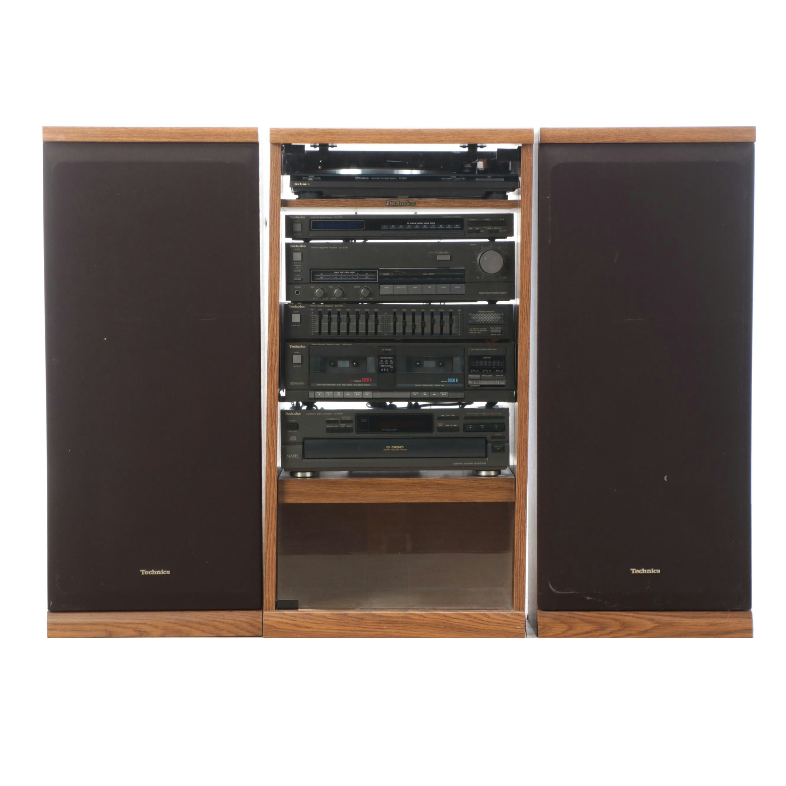Technics Hi-Fi System in Cabinet with Floor Speakers