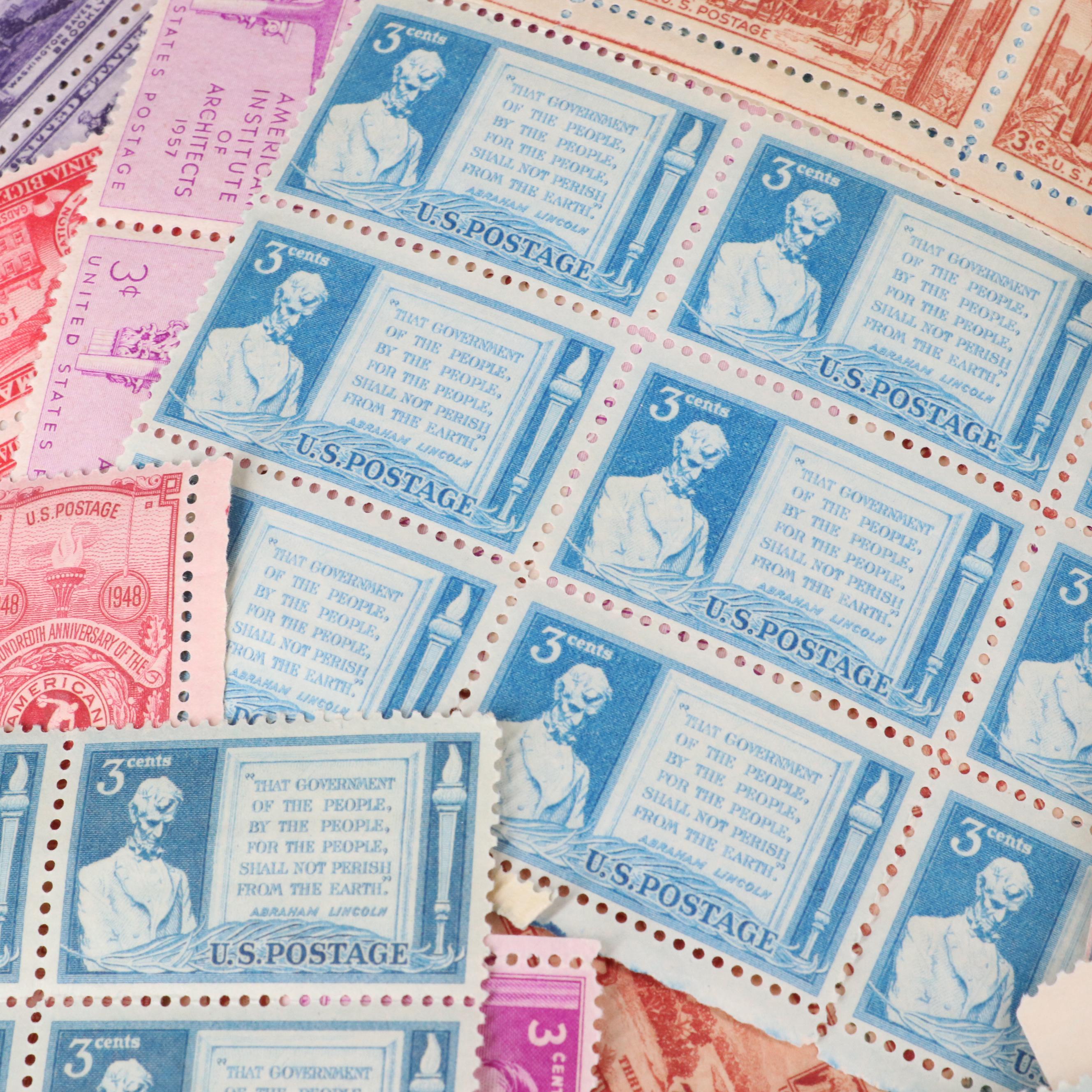 Assortment of U.S. Postage Stamps, 1940s and 1950s
