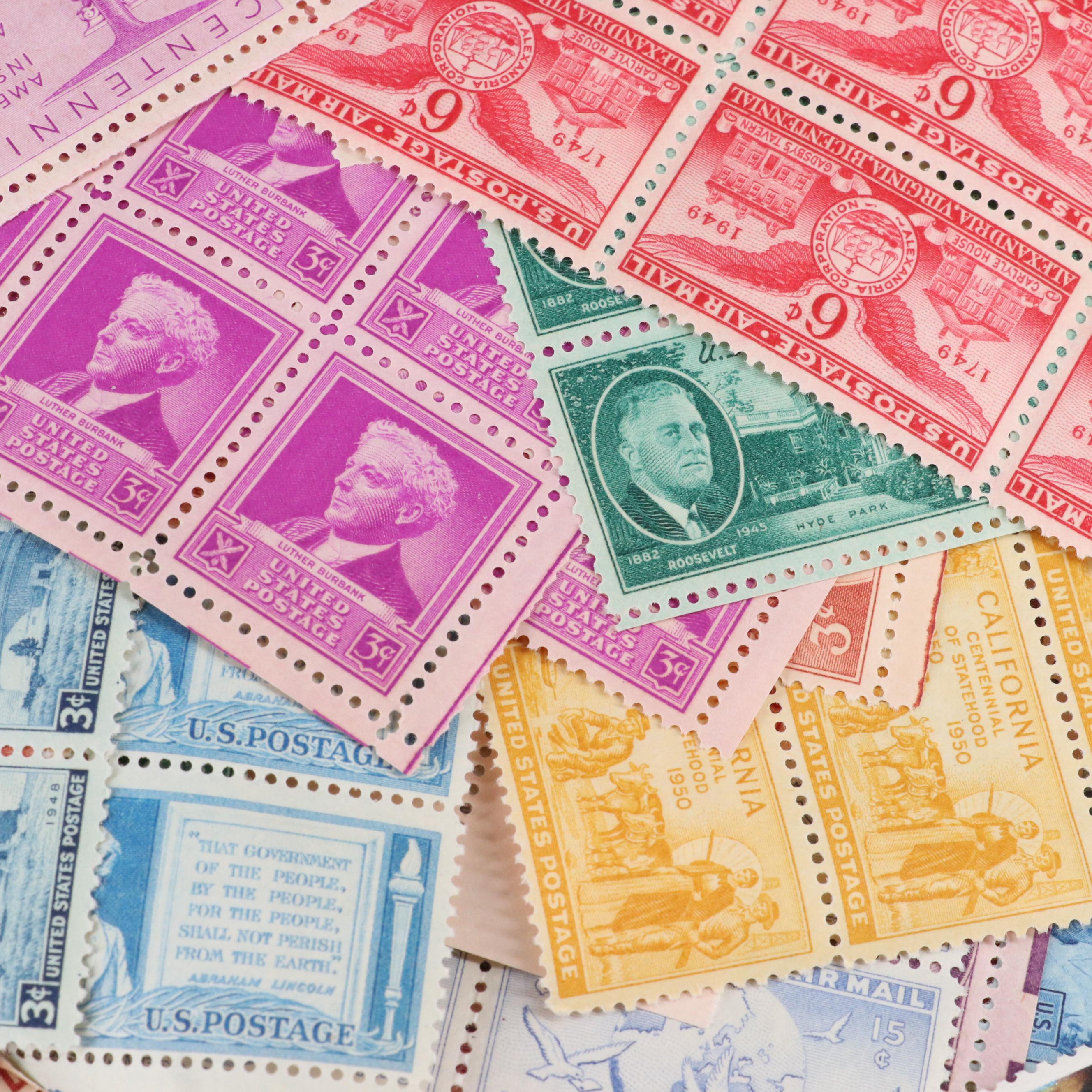 Assortment of U.S. Postage Stamps, 1940s and 1950s