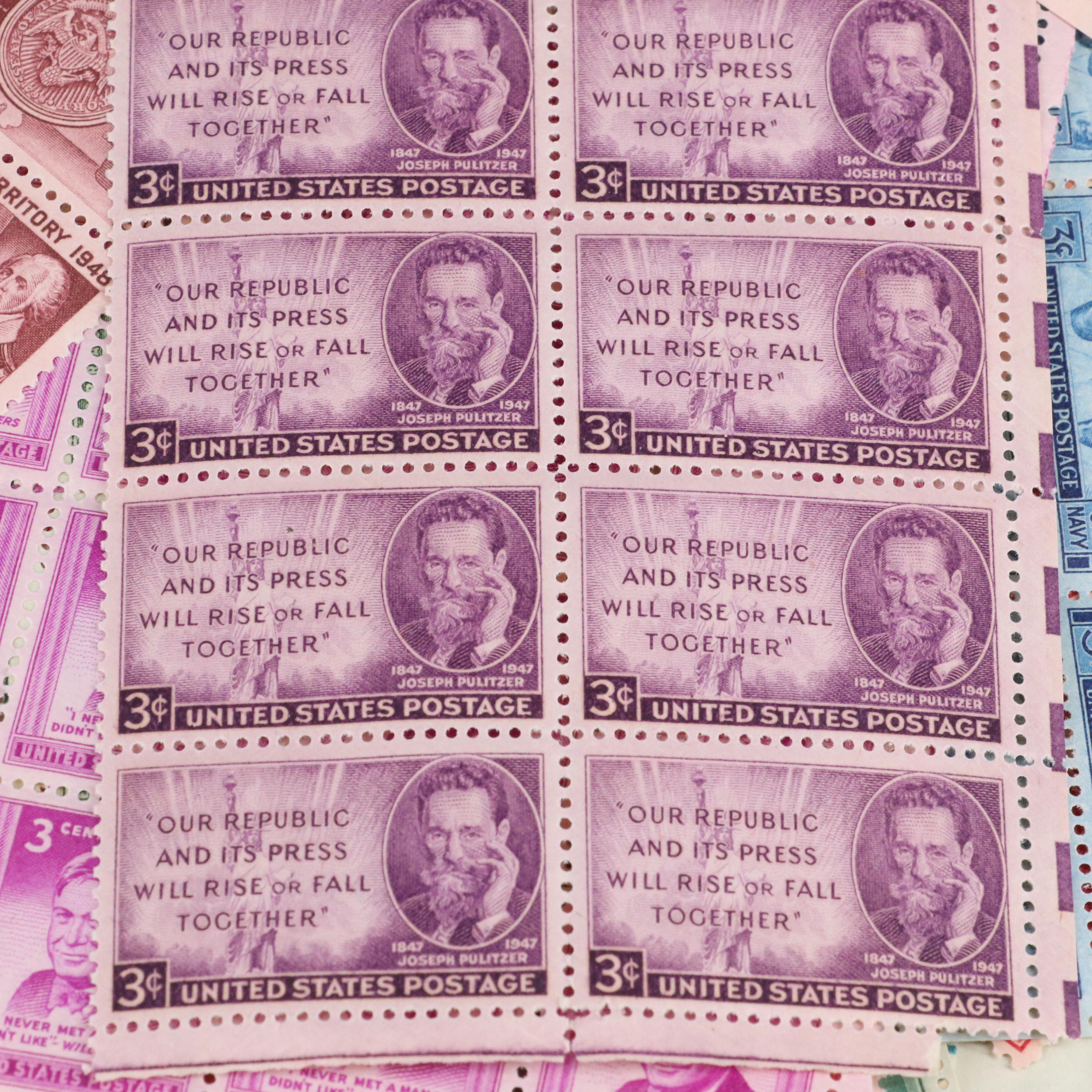 Assortment of U.S. Postage Stamps, 1940s and 1950s