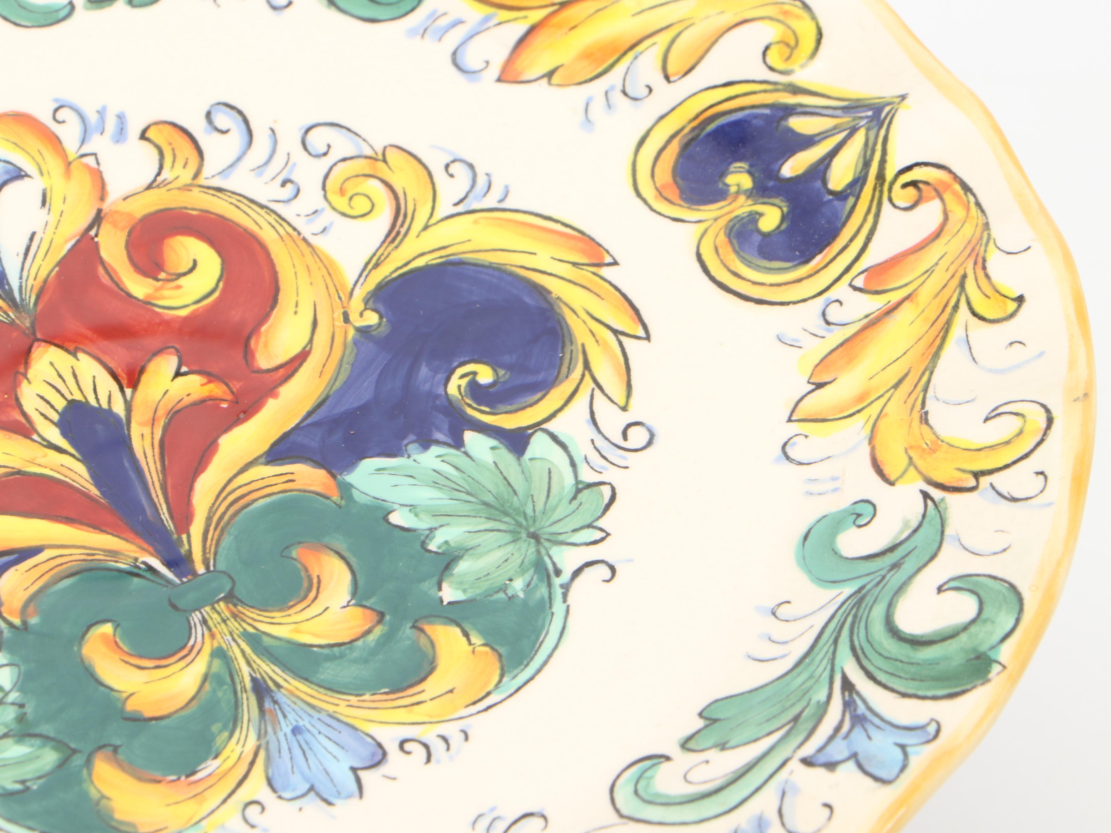 Present Tense and Royal Tuscan Majolica Style Cake Stands with Other Tableware