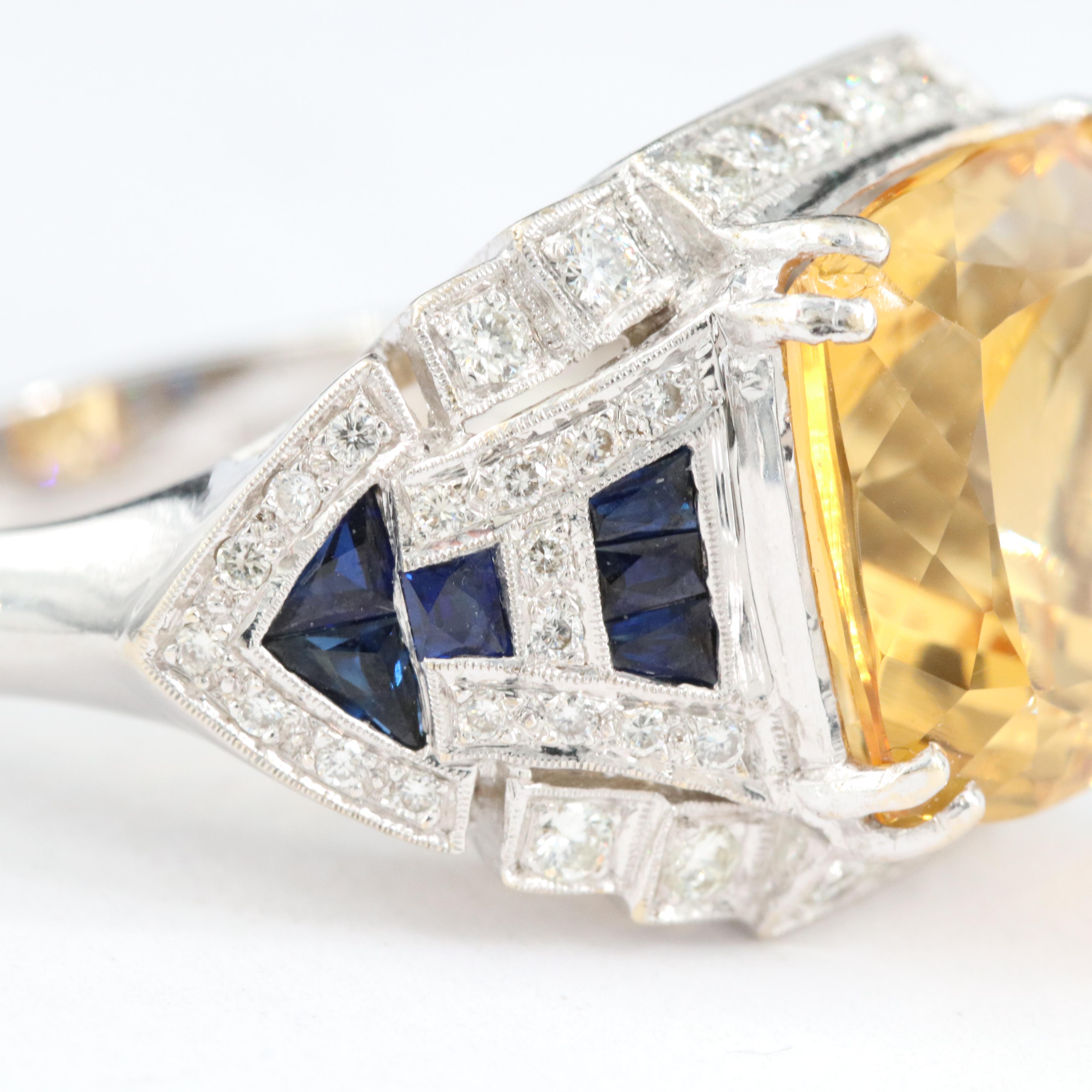 18K Citrine, Sapphire and Diamond Ring