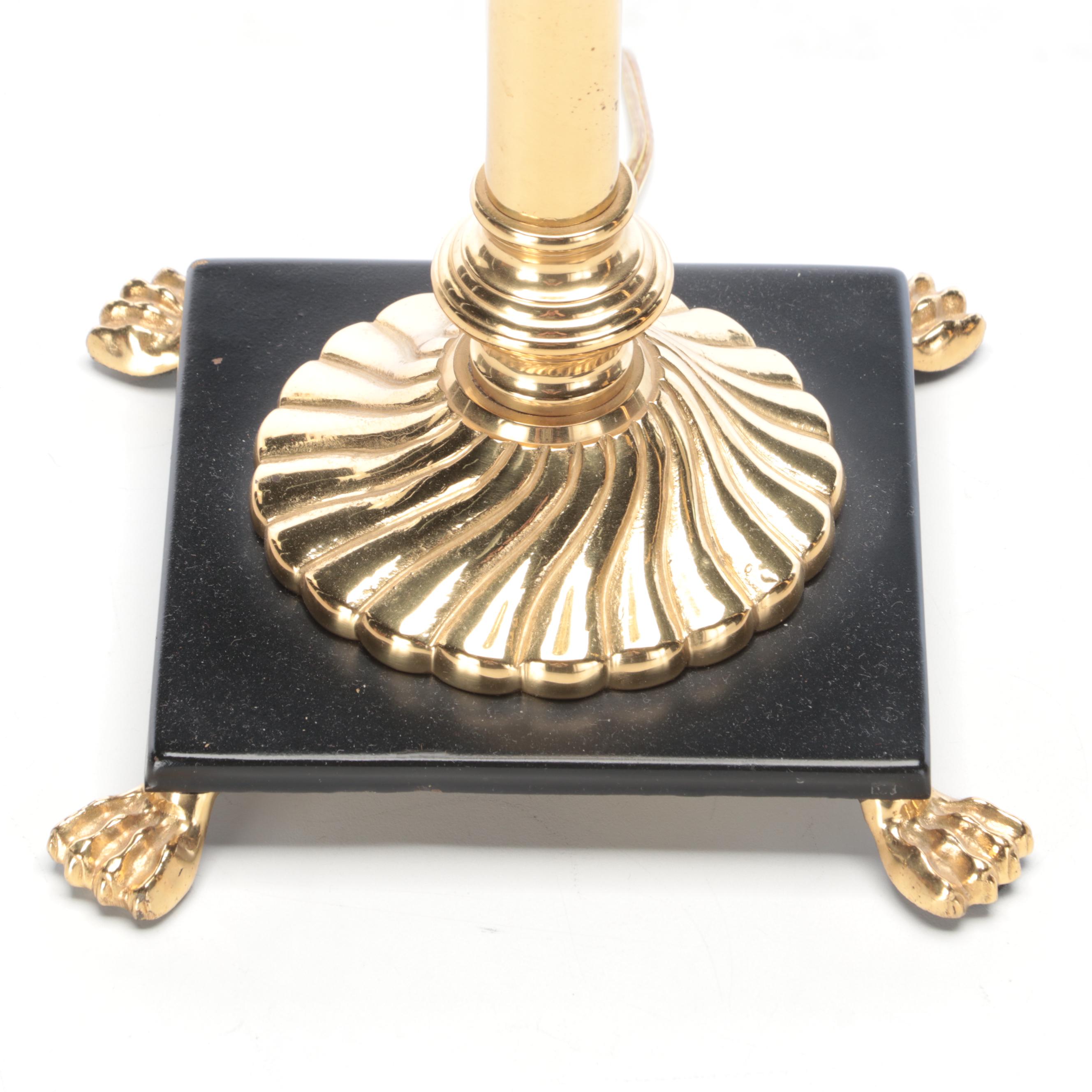 Neoclassical Style Brass Table Lamps with Laurel Leaf Motif Brass Finials