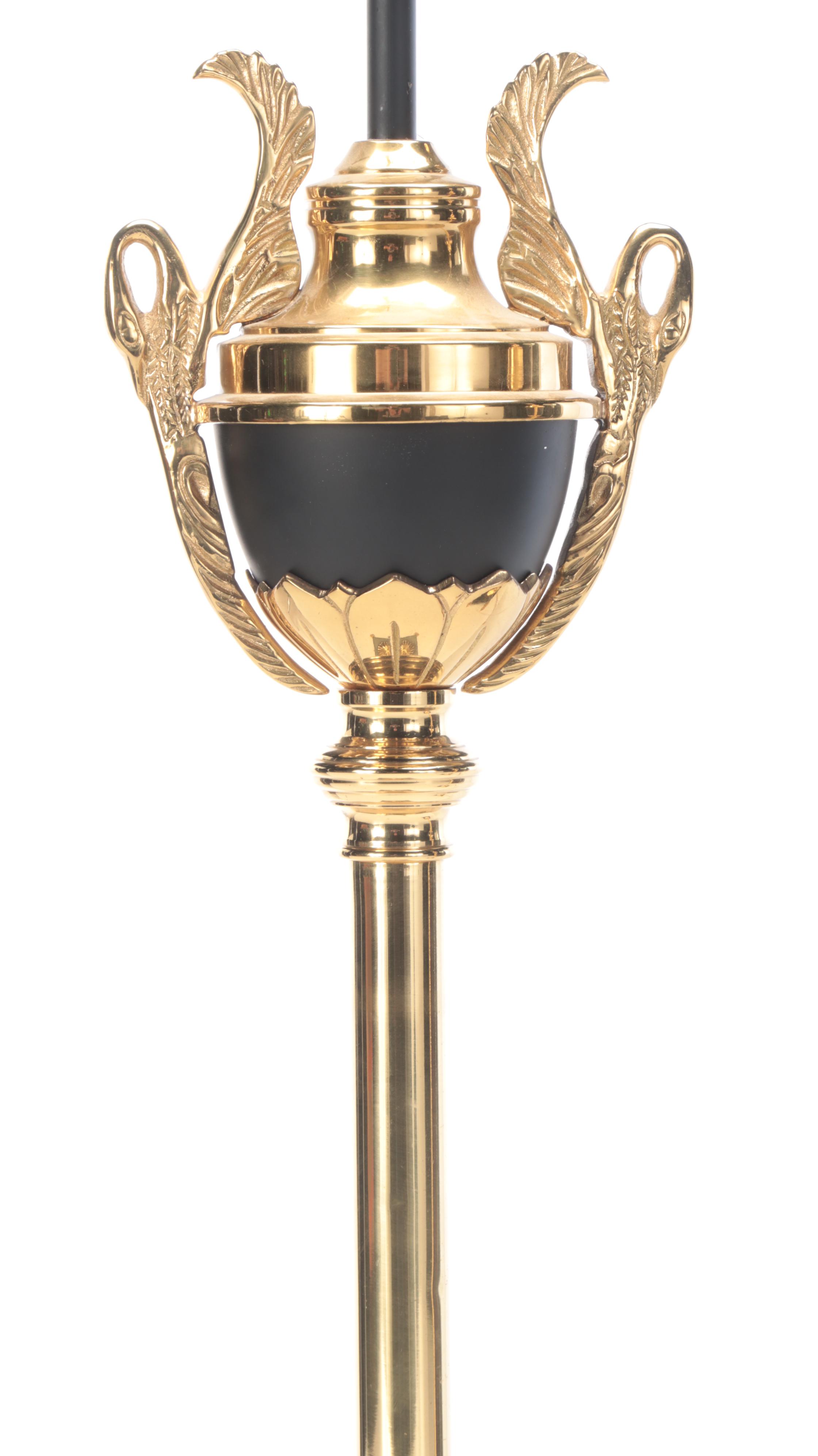 Neoclassical Style Brass Table Lamps with Laurel Leaf Motif Brass Finials