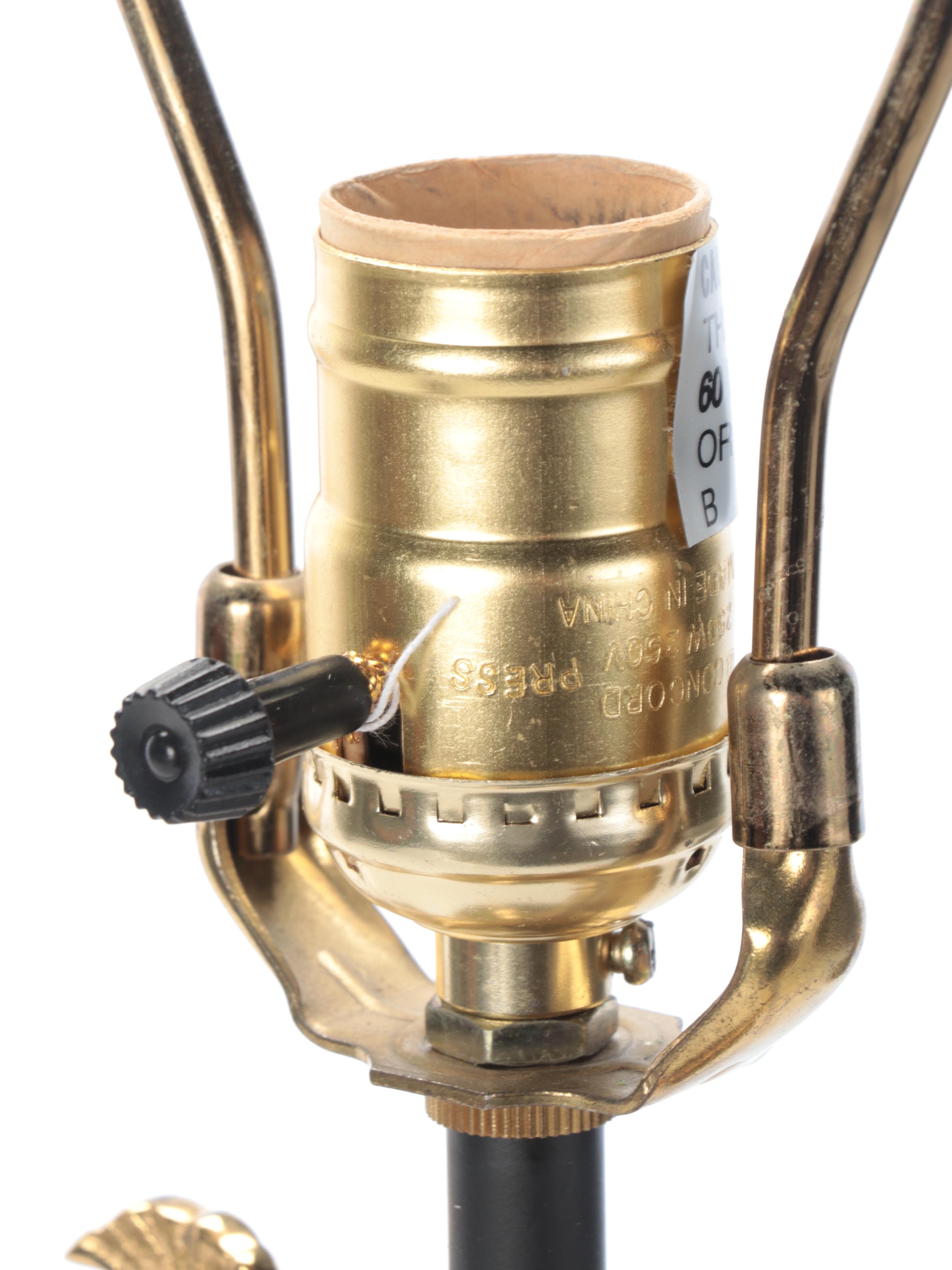 Neoclassical Style Brass Table Lamps with Laurel Leaf Motif Brass Finials