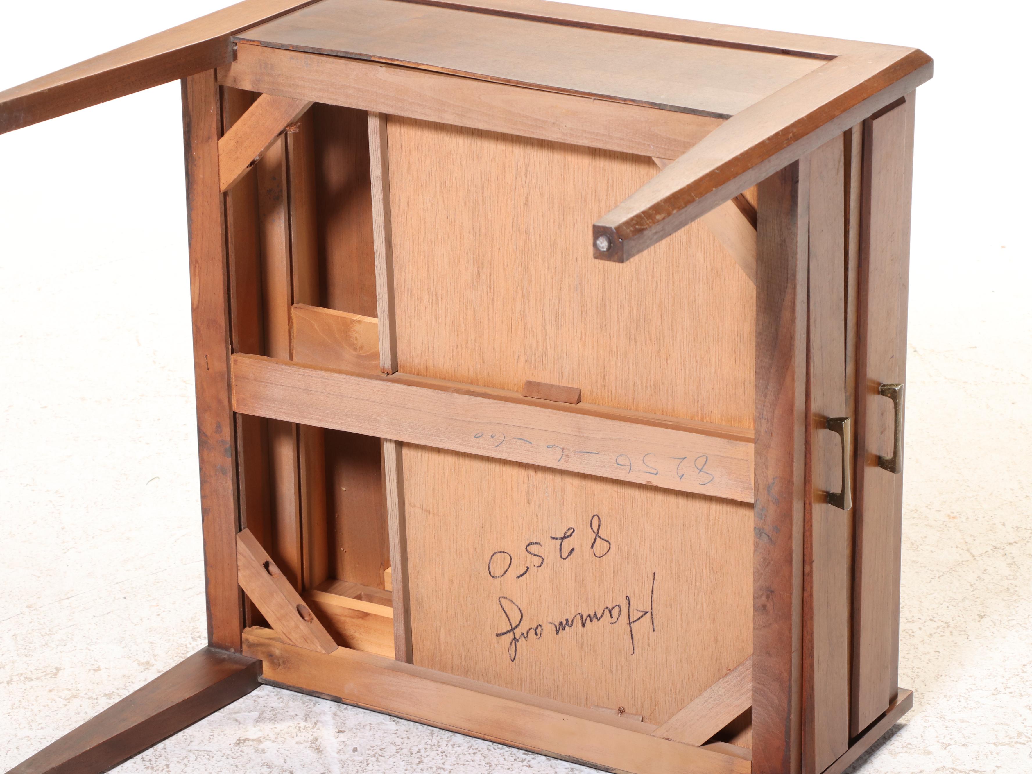 Hammary Mid Century Modern Walnut and Travertine Top Side Table