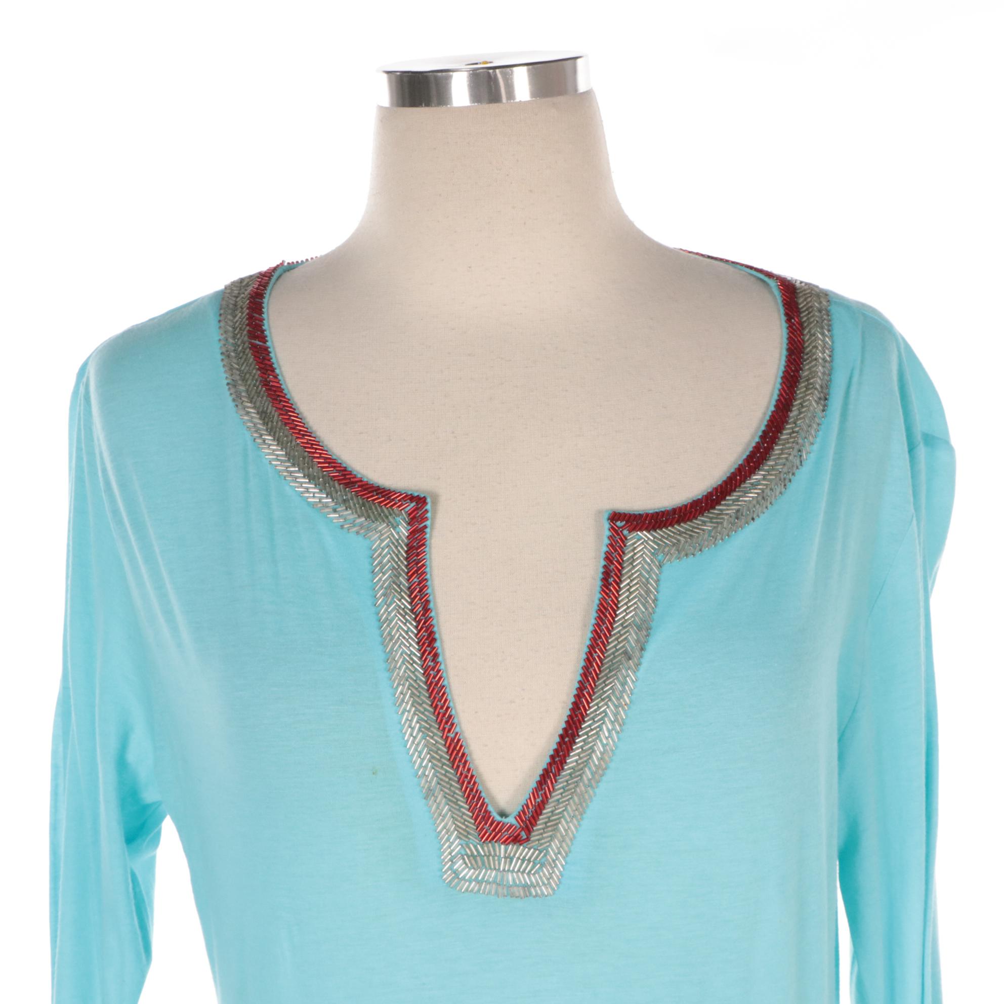 Mara Hoffman Reversible Floral One Piece Swimsuit, Tory Burch Embellished Top