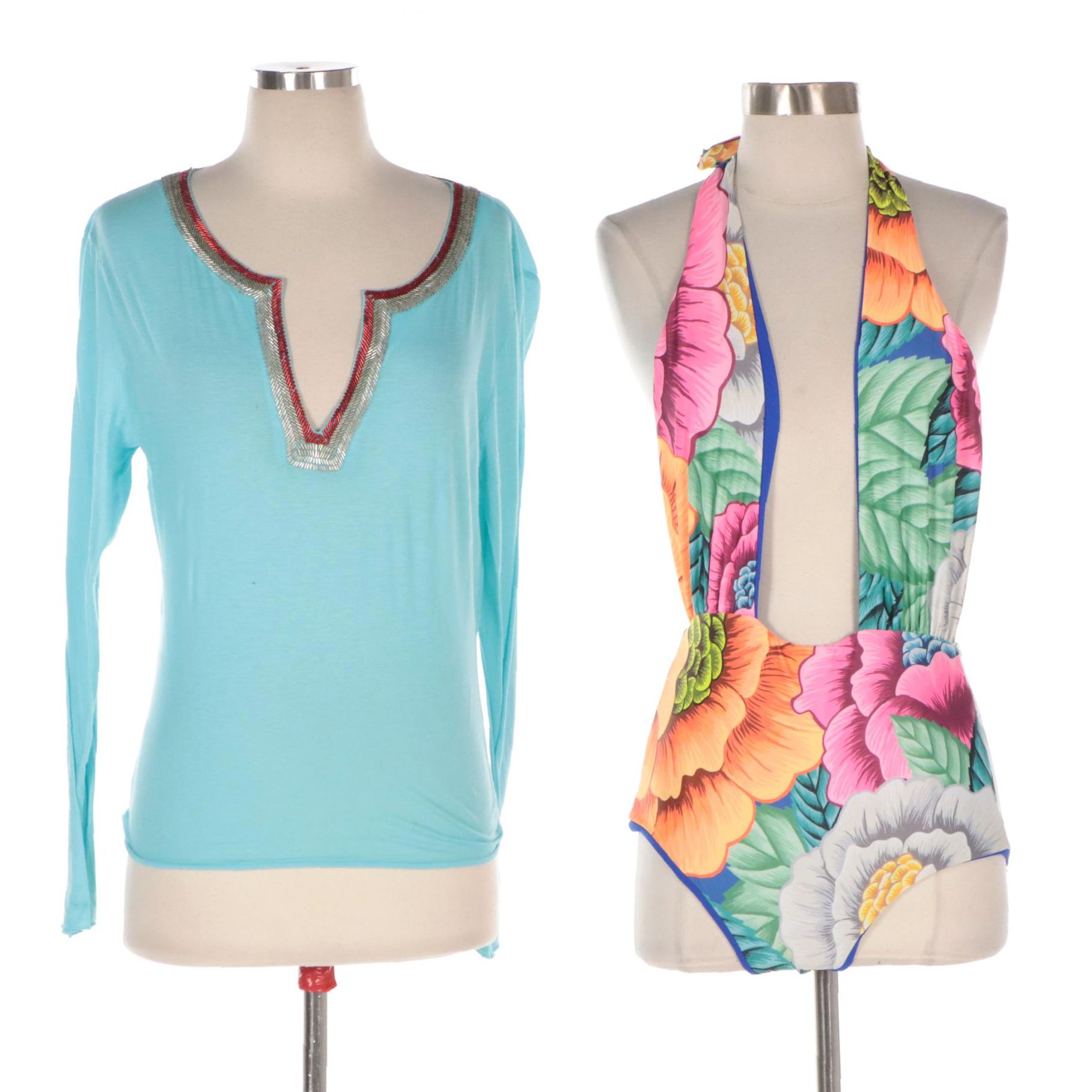 Mara Hoffman Reversible Floral One Piece Swimsuit, Tory Burch Embellished Top