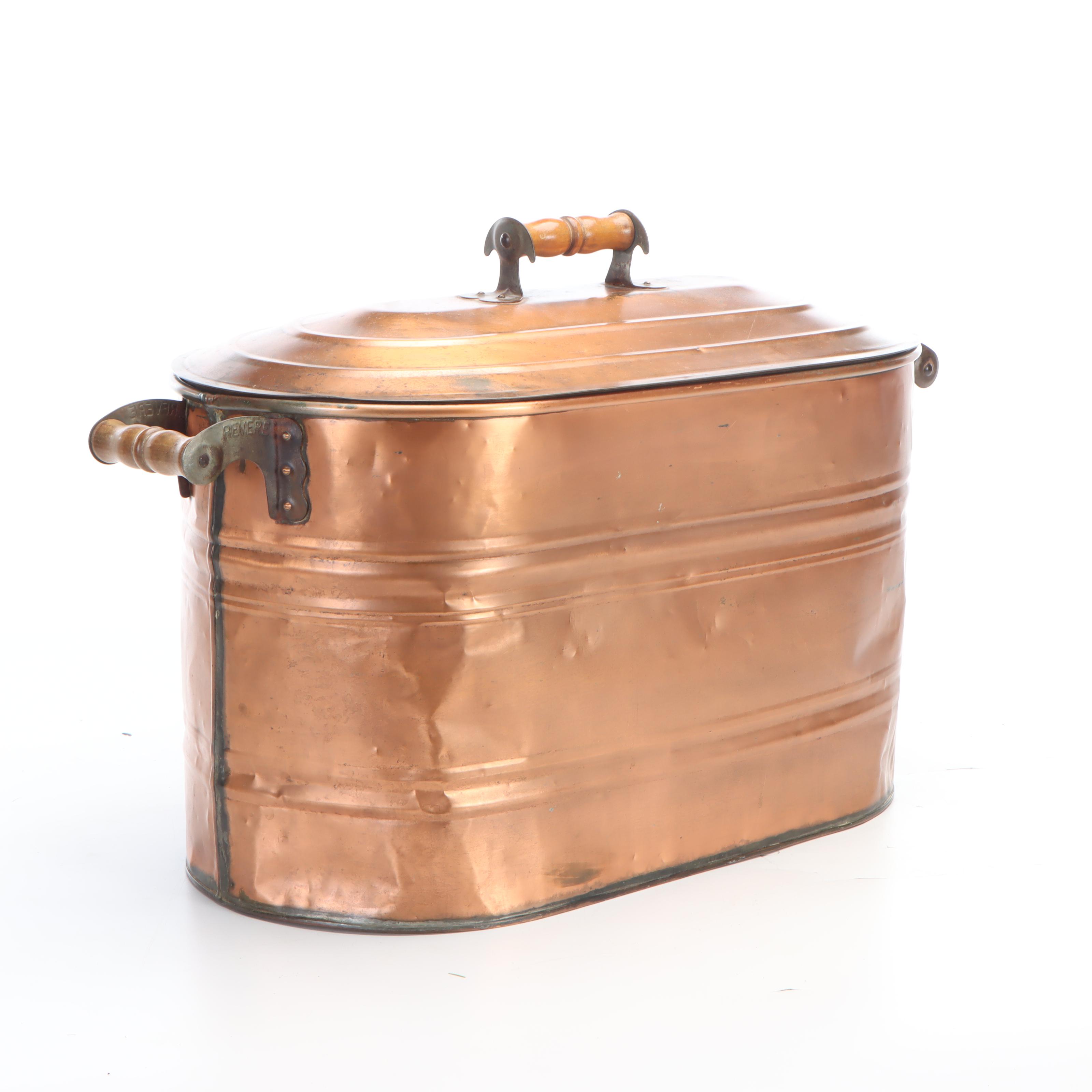 Revere Tin Lined Copper Boiler Wash Tub With Lid
