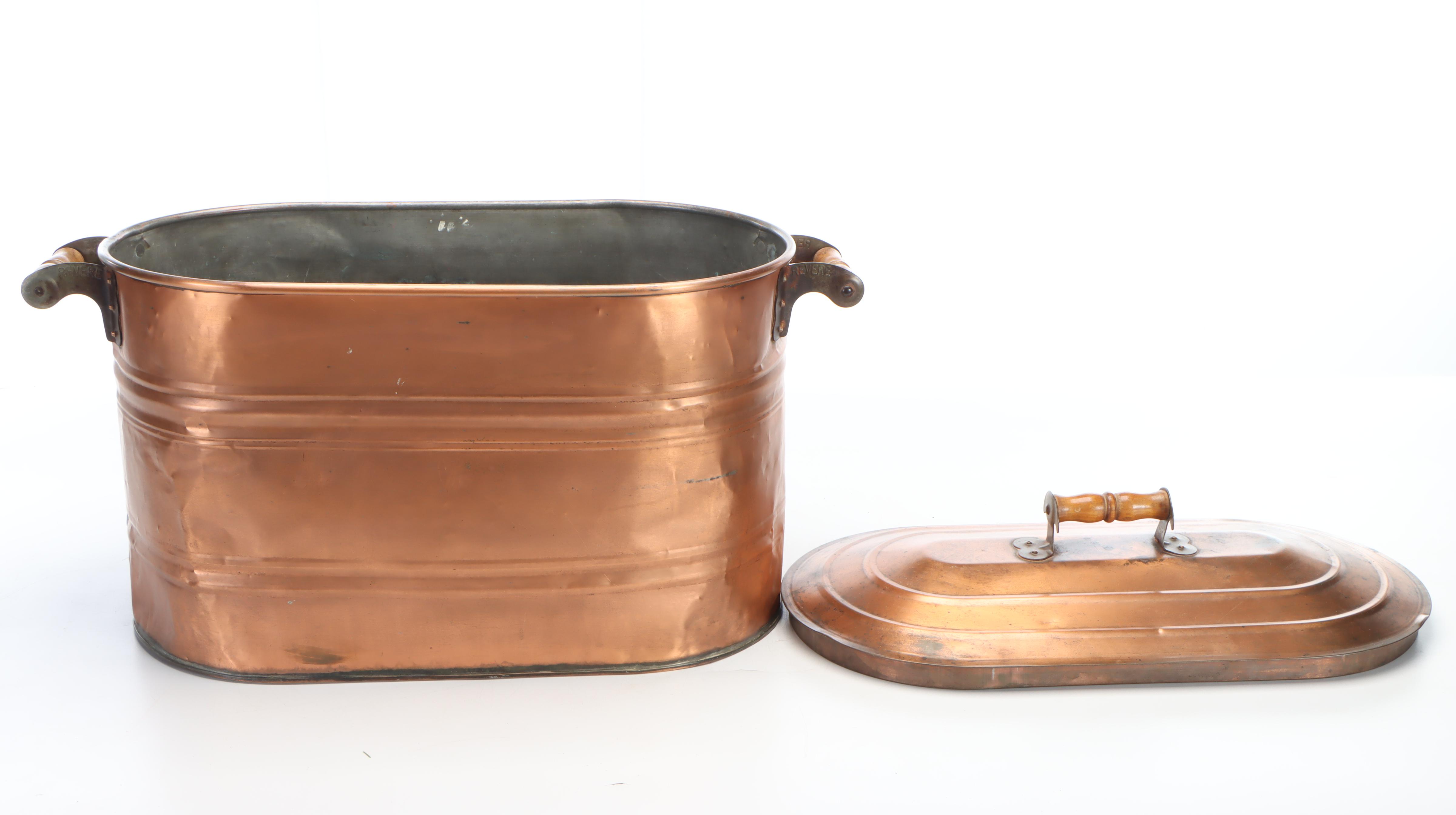 Revere Tin Lined Copper Boiler Wash Tub With Lid