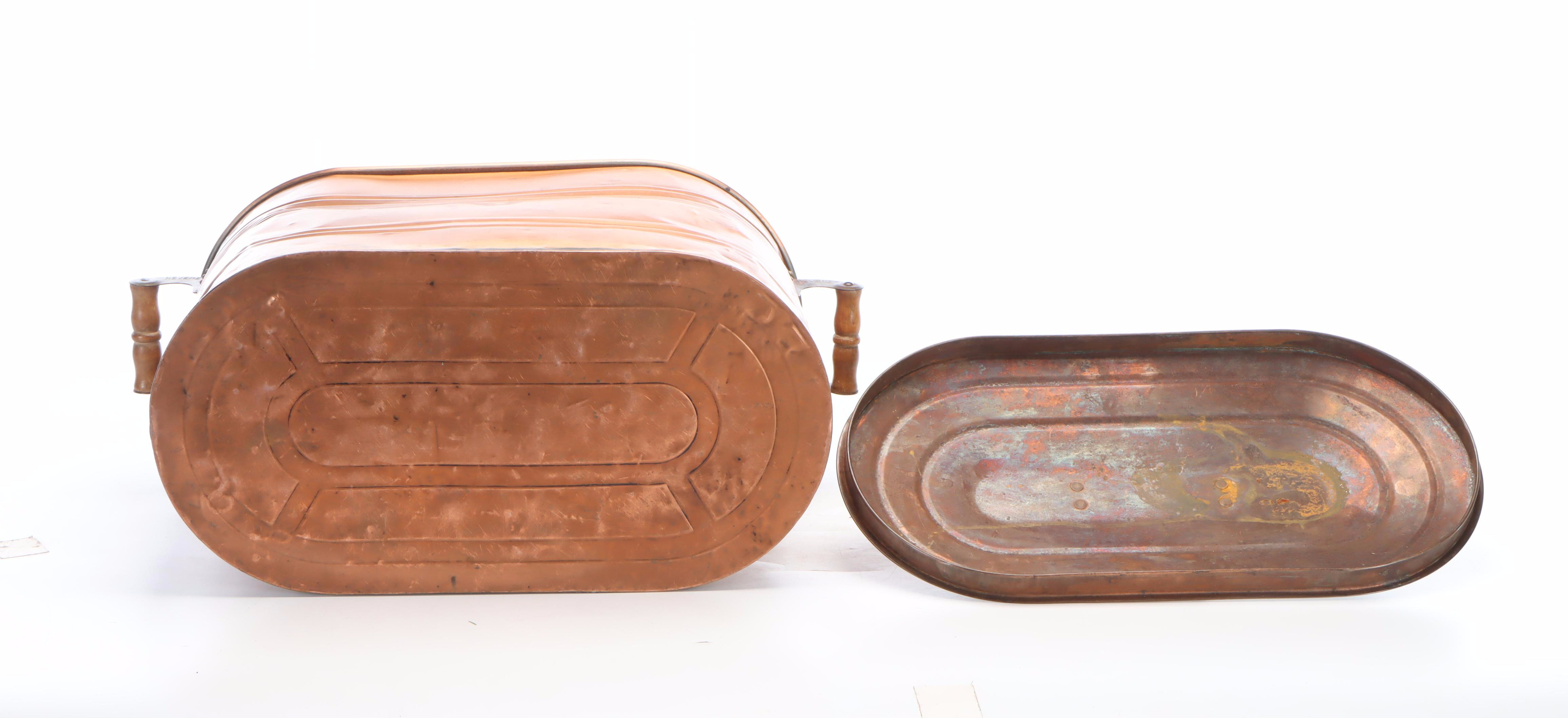 Revere Tin Lined Copper Boiler Wash Tub With Lid