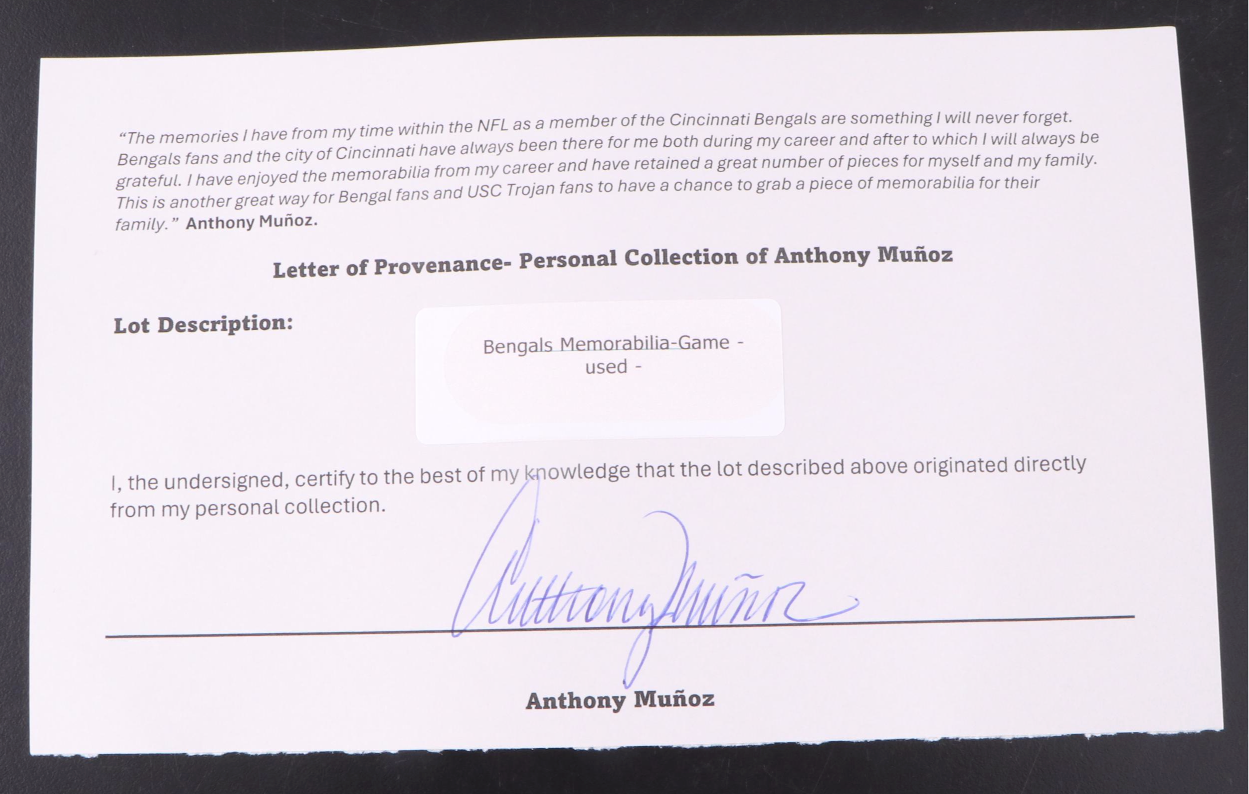 Anthony Muñoz 1980 Game-Worn and Signed Cincinnati Bengals Football Pants