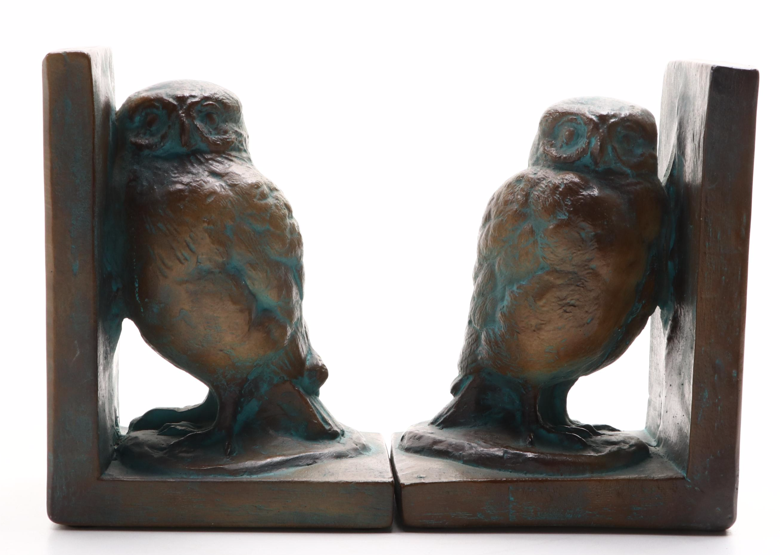 Verdigris Bronzed Ceramic Owl Bookends
