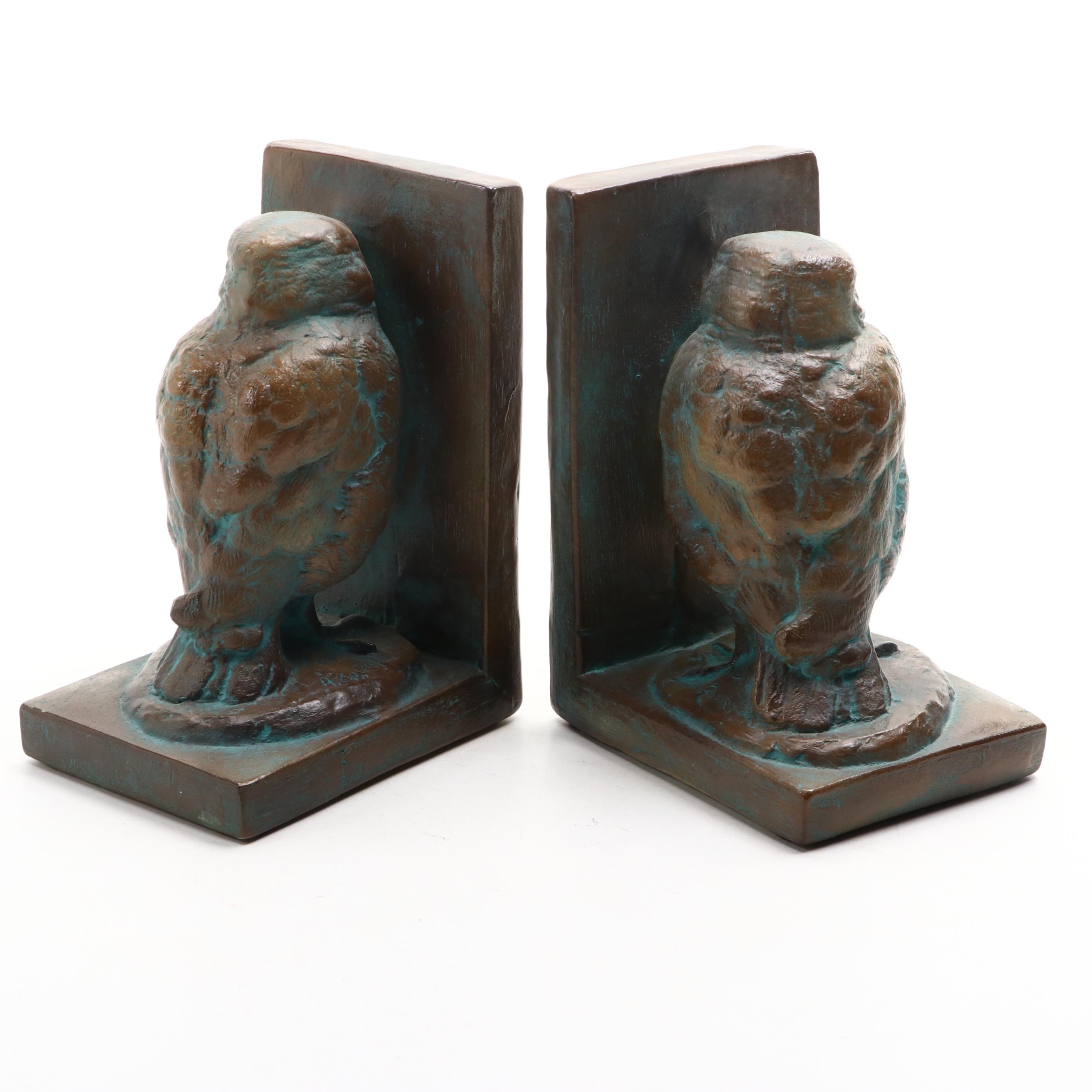 Verdigris Bronzed Ceramic Owl Bookends