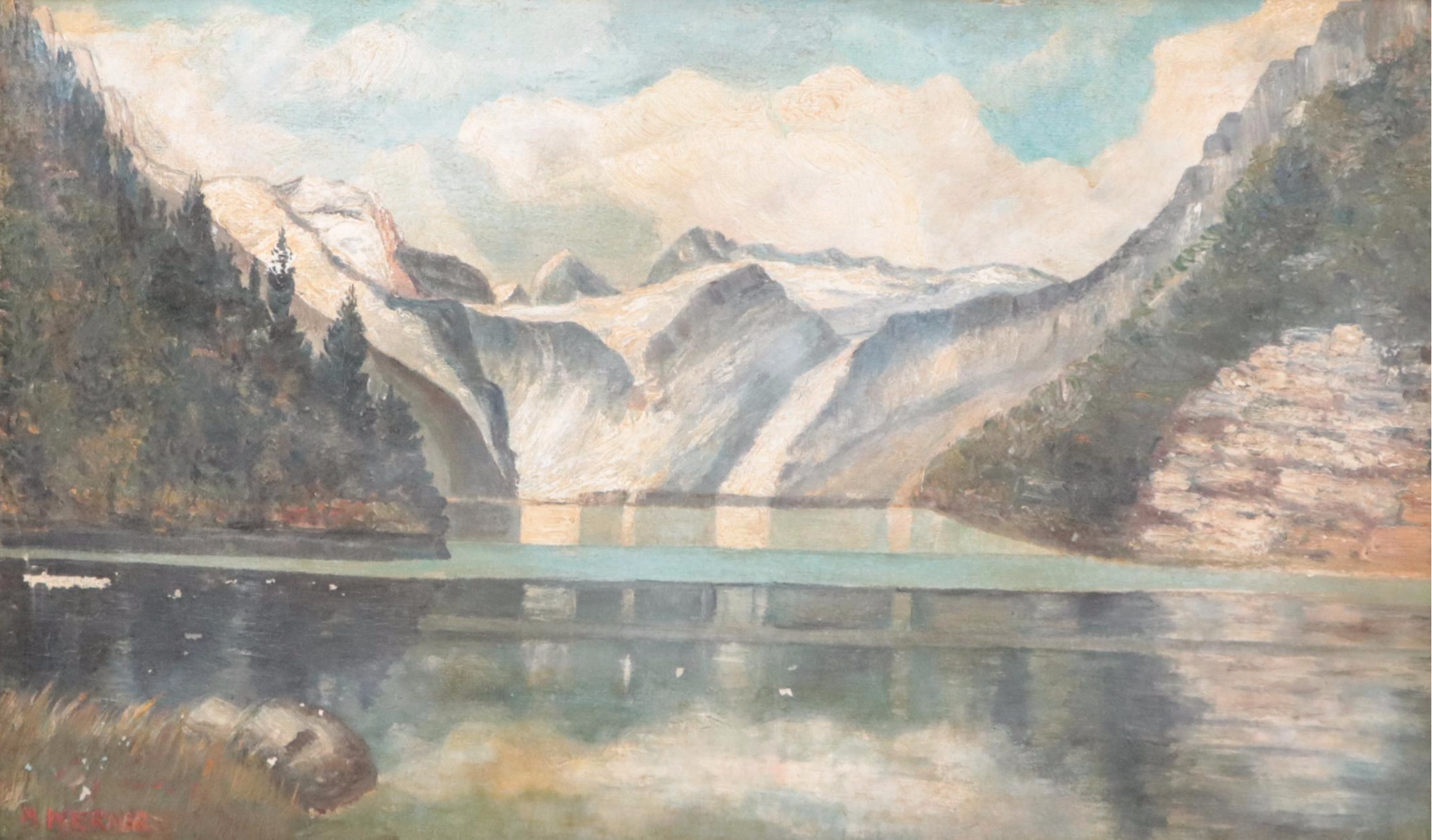 Mountain Lake Landscape Oil Painting