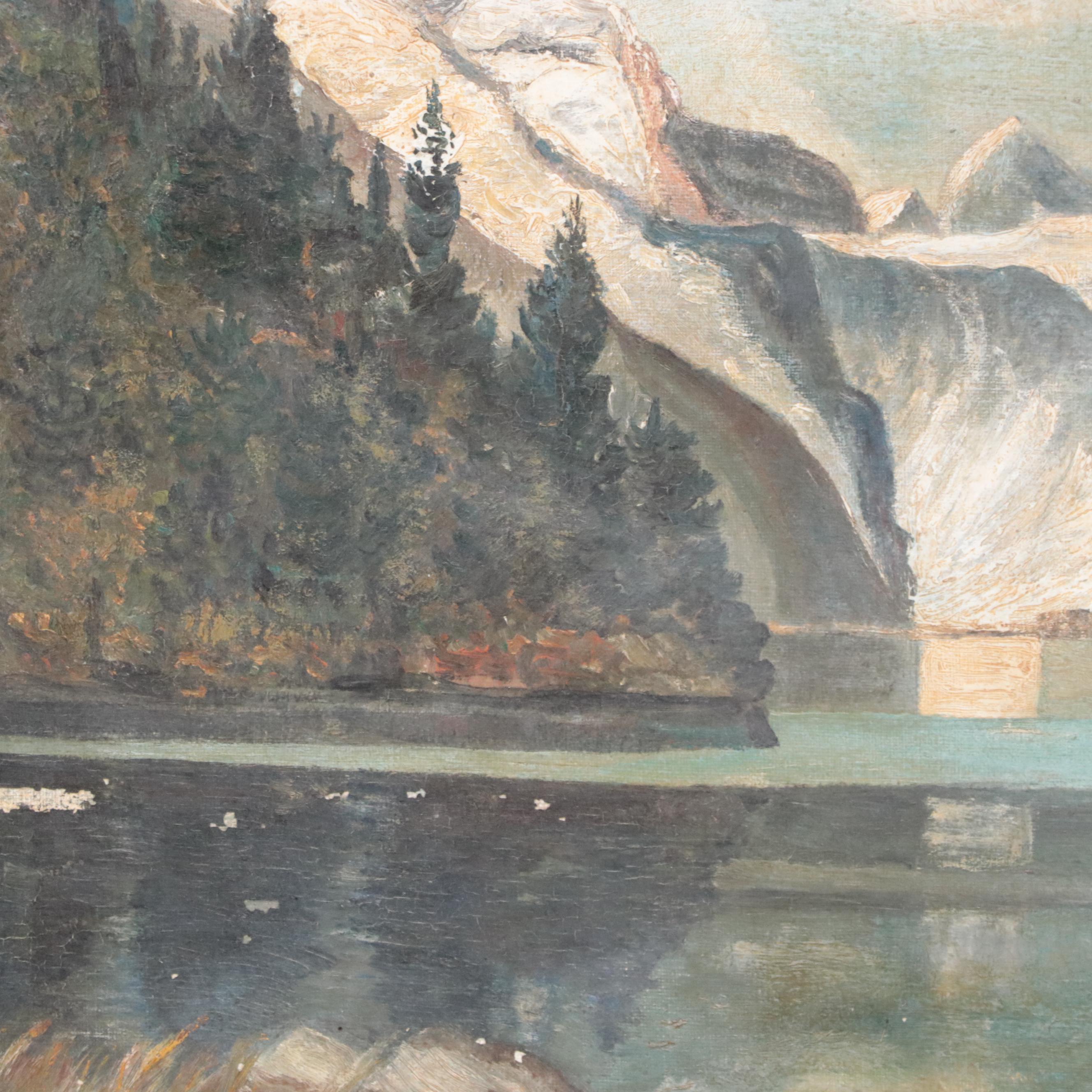 Mountain Lake Landscape Oil Painting