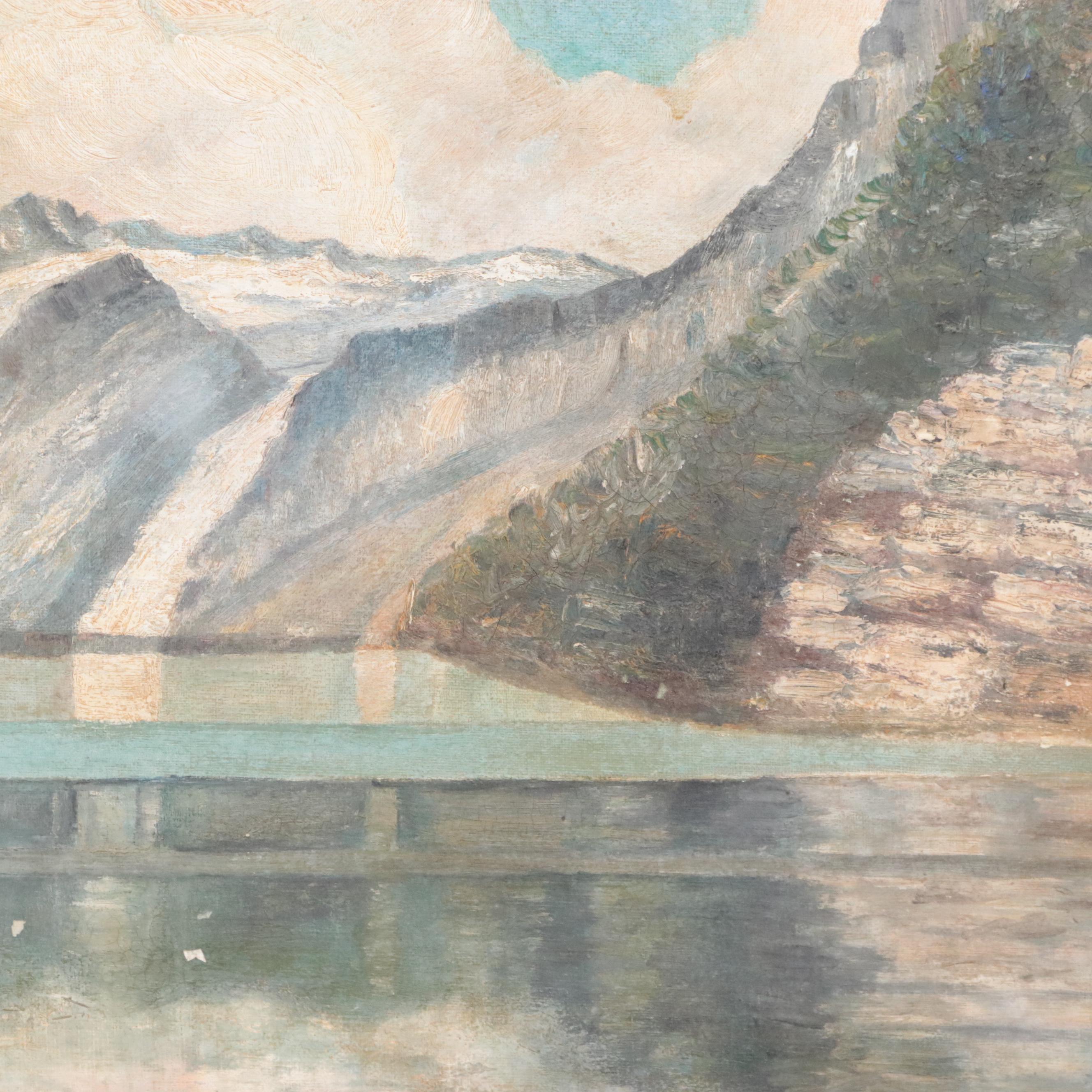 Mountain Lake Landscape Oil Painting