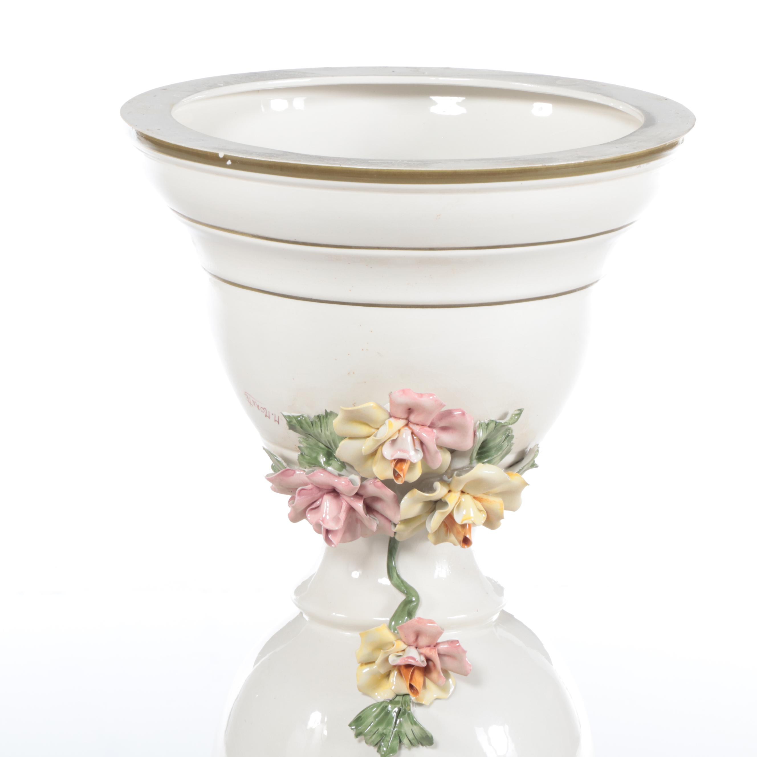 Italian Capodimonte Hand-Painted Porcelain Plant Stand